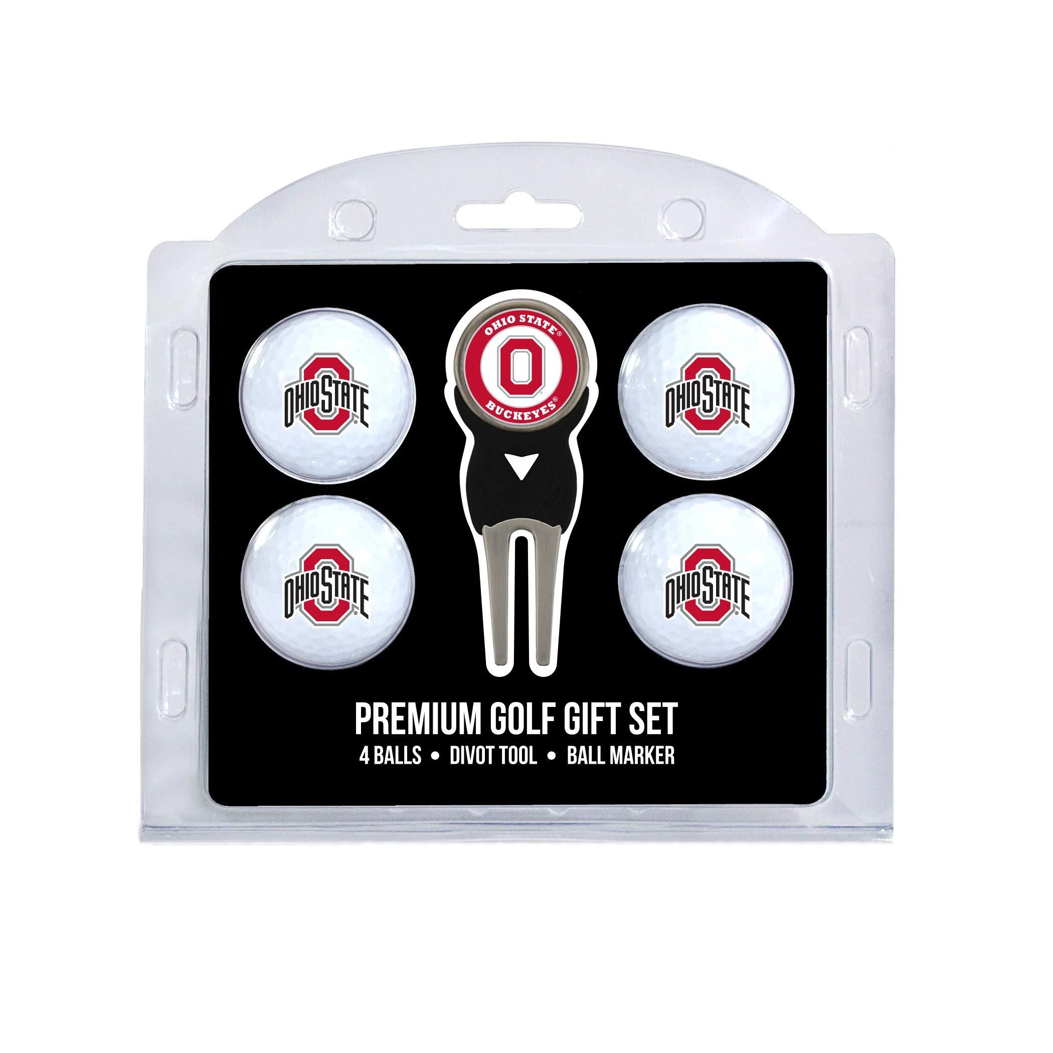 Team Golf NCAA Ohio State Buckeyes Regulation Size Golf Balls (4 Count) & Divot Tool with Removable Double-Sided Magnetic Marker