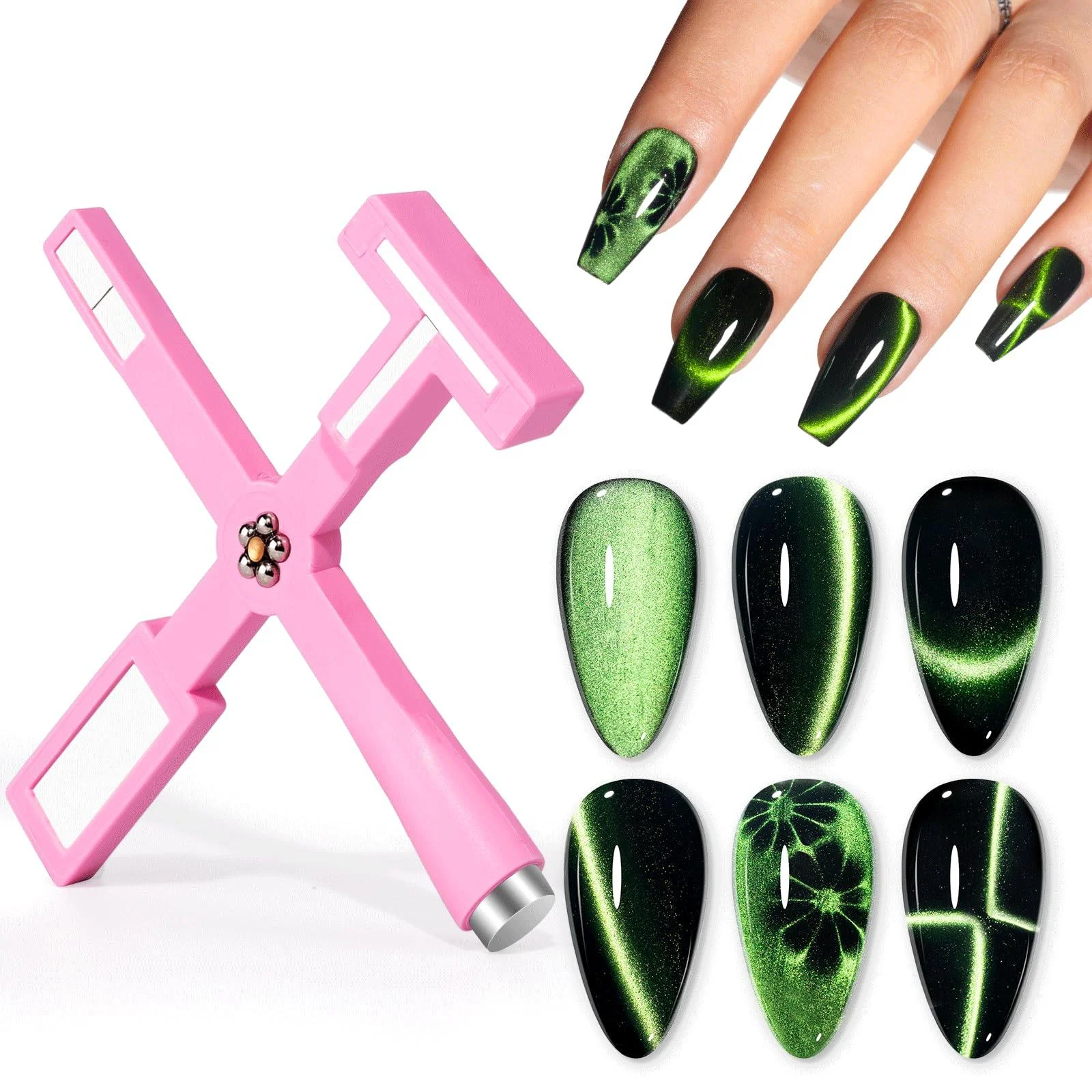 Gellen 5 in 1 Cat Eye Magnet for Nails Multi-function Strong Magnetic Nail Tools 3D Cat Eye Gel Nail Polish Wand Stick Tools Accessories for Nail Art Salon Manicure (Pink) A-Pink
