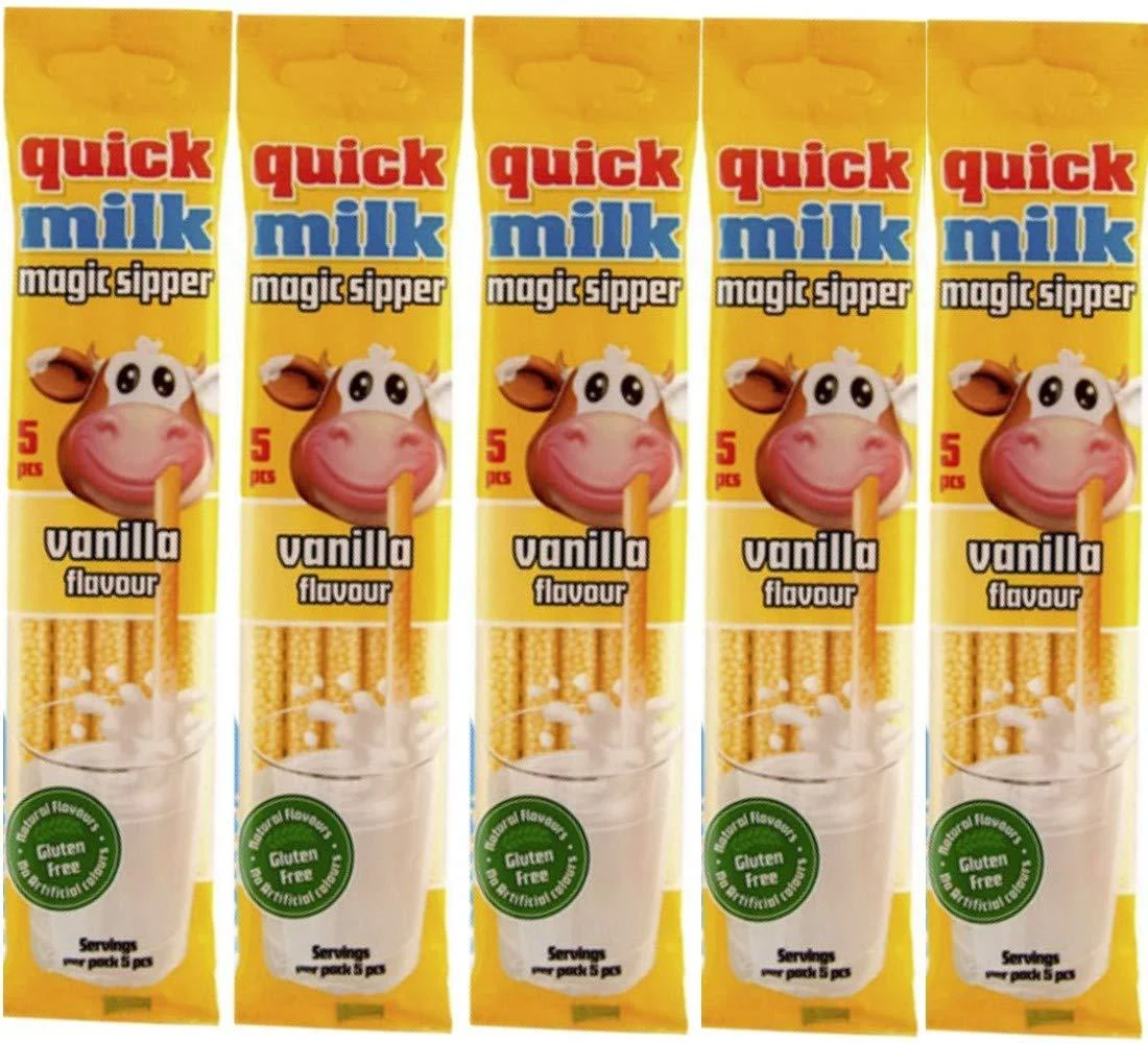 Quick Milk Vanilla 5 bags with 5 straws each Magic Milk Drinking Straws Straws