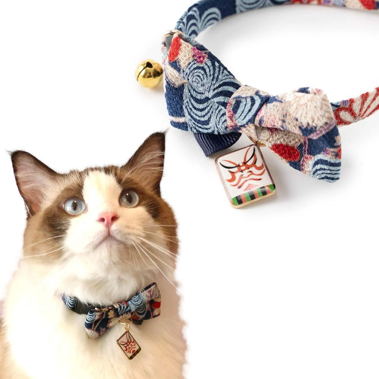 Necoichi Kabuki Charm Bow Tie Cat Collar Navy