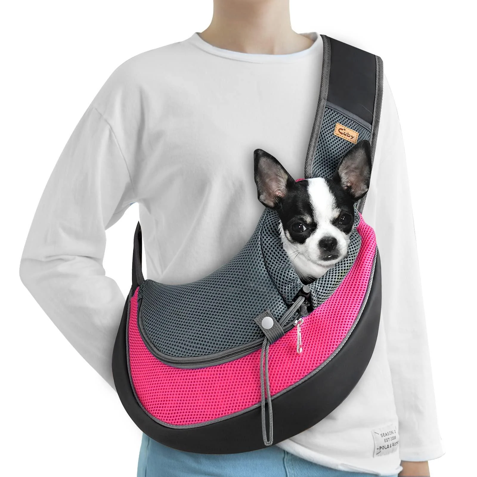 Cuby Pet Sling Carrier for Puppy Dog Dogs Sling Carrier Breatatable Safety Front Pocket Pet Sling Carrier Hands-Free Mesh Bag with Adjustable Shoulder Strap for Outdoor and Travel (M Pink) Rose M