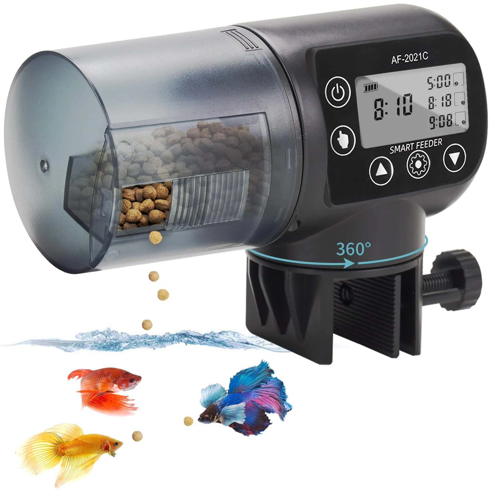 Automatic Fish Feeder for Aquarium - Easy Programmable Fish Feeder Automatic Dispenser for Turtle Fish Tank Timer Fish Food Vacation Feeder for Weekend, 200ml/6.7oz, Moisture-Proof