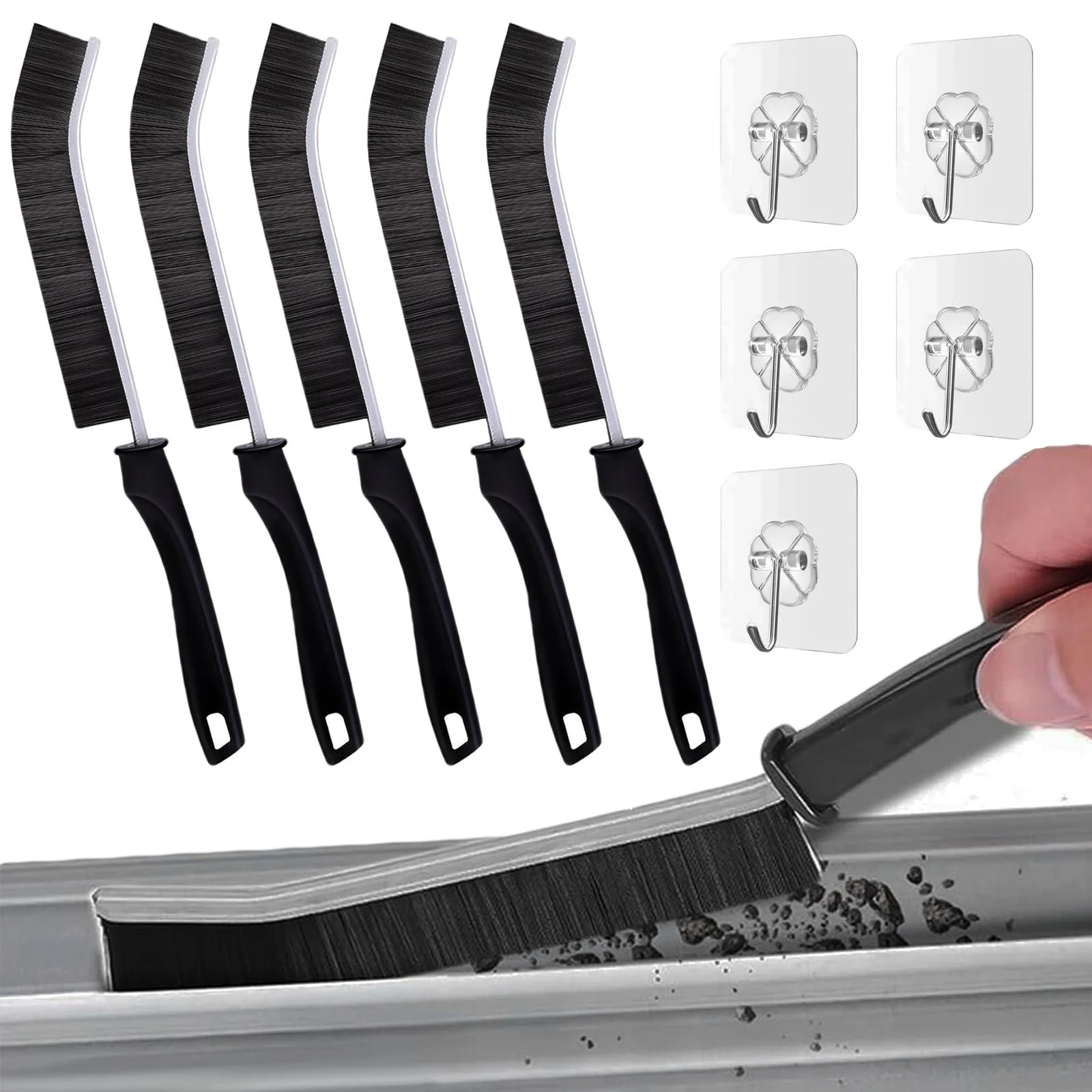5Pcs Crevice Cleaning Brush with 5 Hooks Multifunctional Gap Cleaning Brush Hard Bristle Crevice Cleaning Brush for Household Use Small Gap Cleaning Brush for Corner Kitchen Bathroom Door Window Track - YIGOGOYI