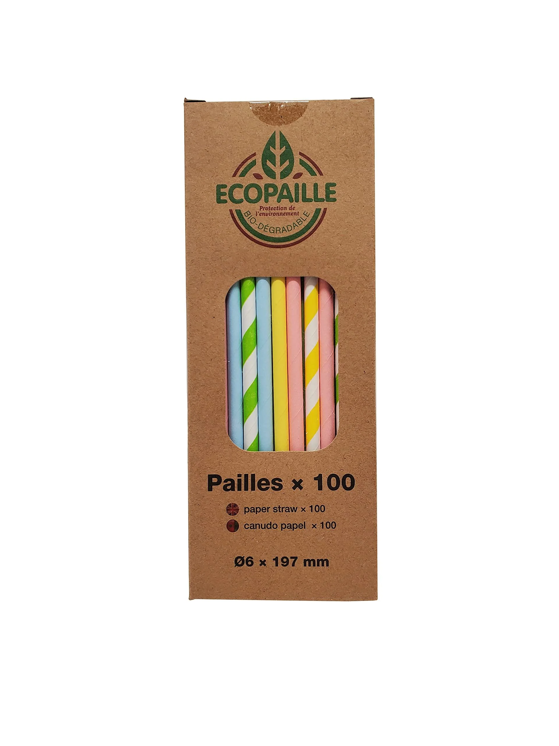 ECOPAILLE Bio-degradable Paper Straws Box of 100 Straws