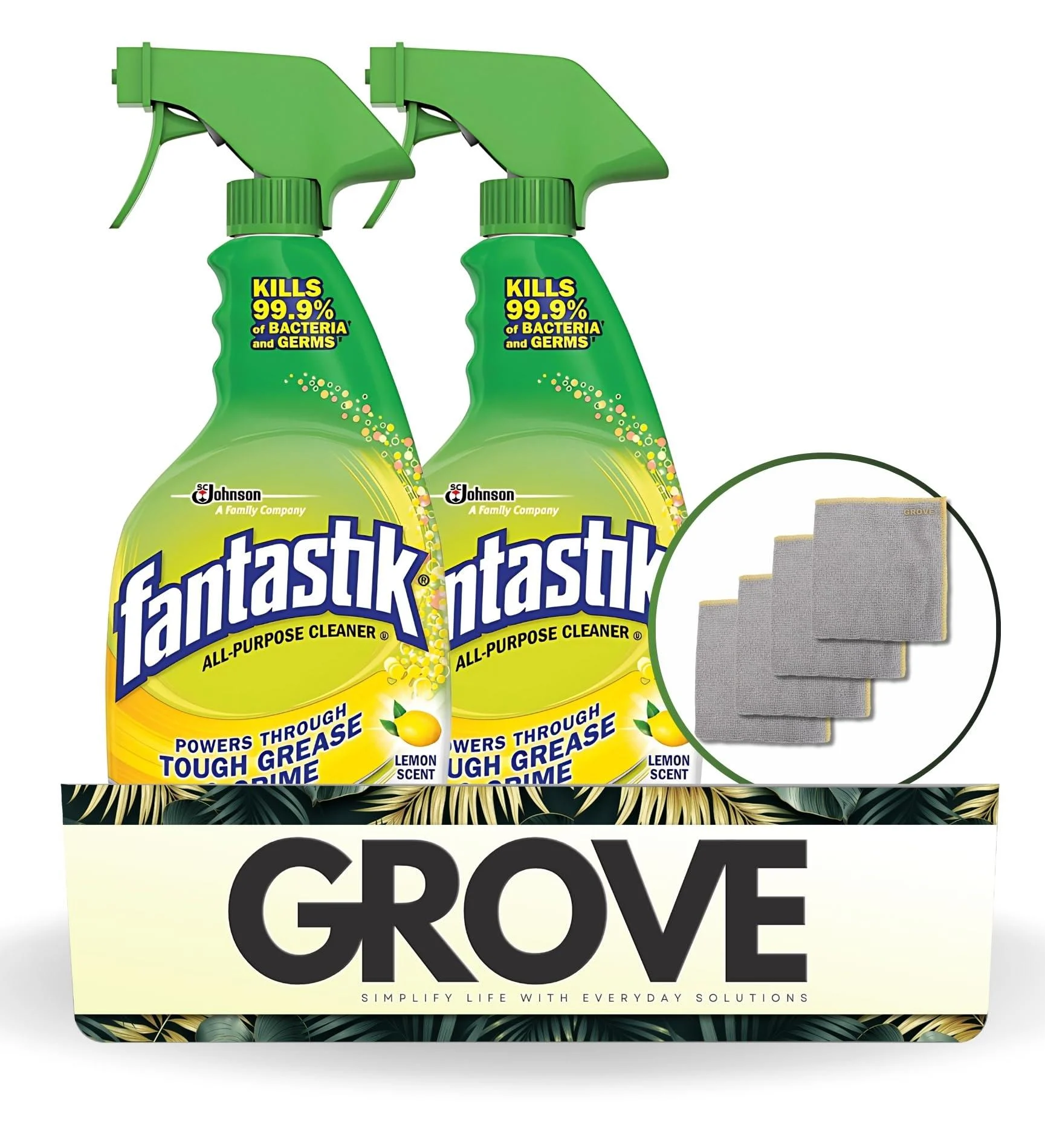 Fantastik Lemon Scent Multi-Purpose Cleaner Spray 32 oz Bundle with Microfiber Cloth - Multi-Surface Cleaner - Cuts Grease & Grime - Disinfecting Action for a Spotless Home - (6 Items)