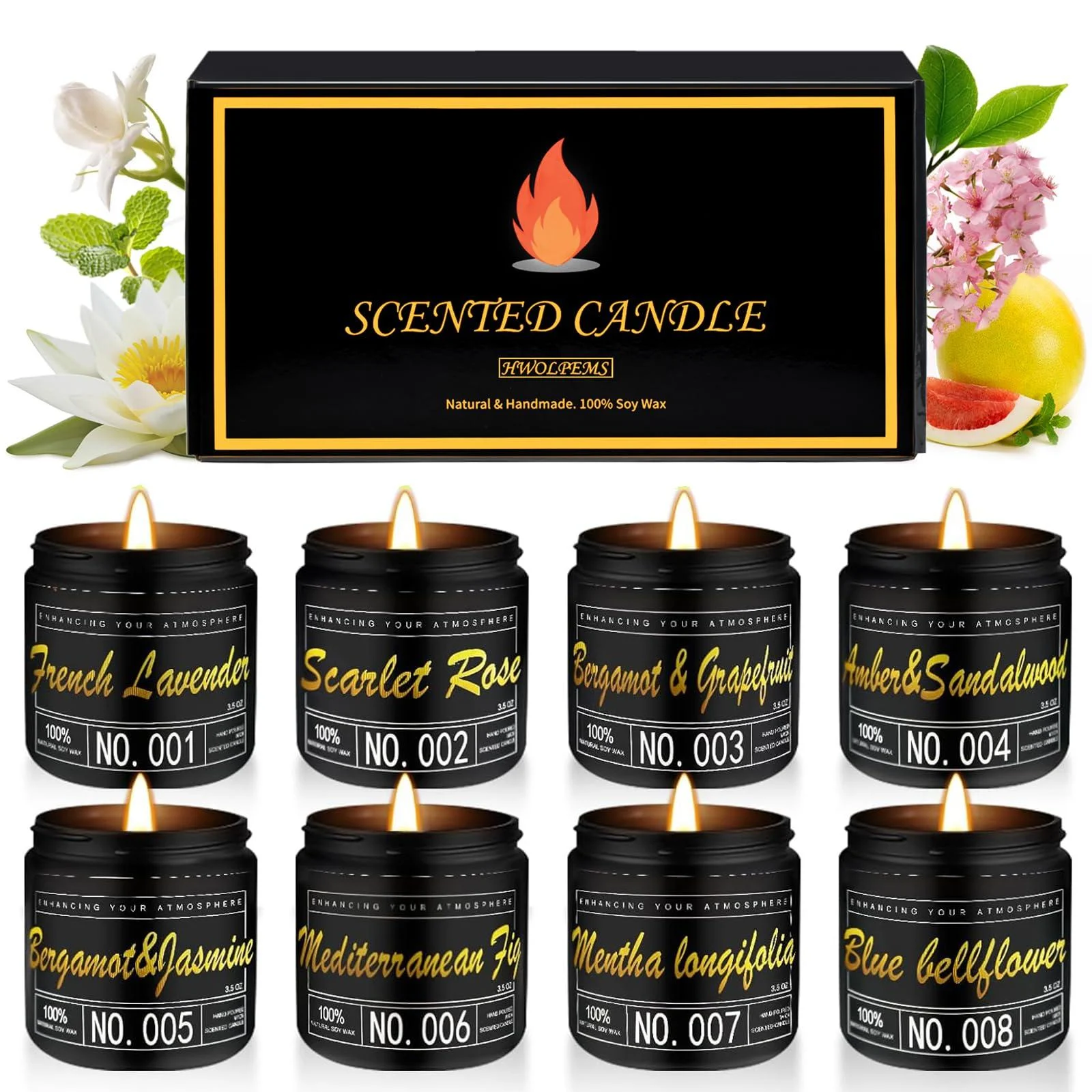 Scented Candles Gifts Set 8 Pack Candles for Home Scented Scented Candles for Home Candles for Women & Men 28oz/240H Long Burning Aromatherapy Candle Set for Birthday Valentine's Day Mother Day 8Pack Candle Gift Set - HWOLPEMS
