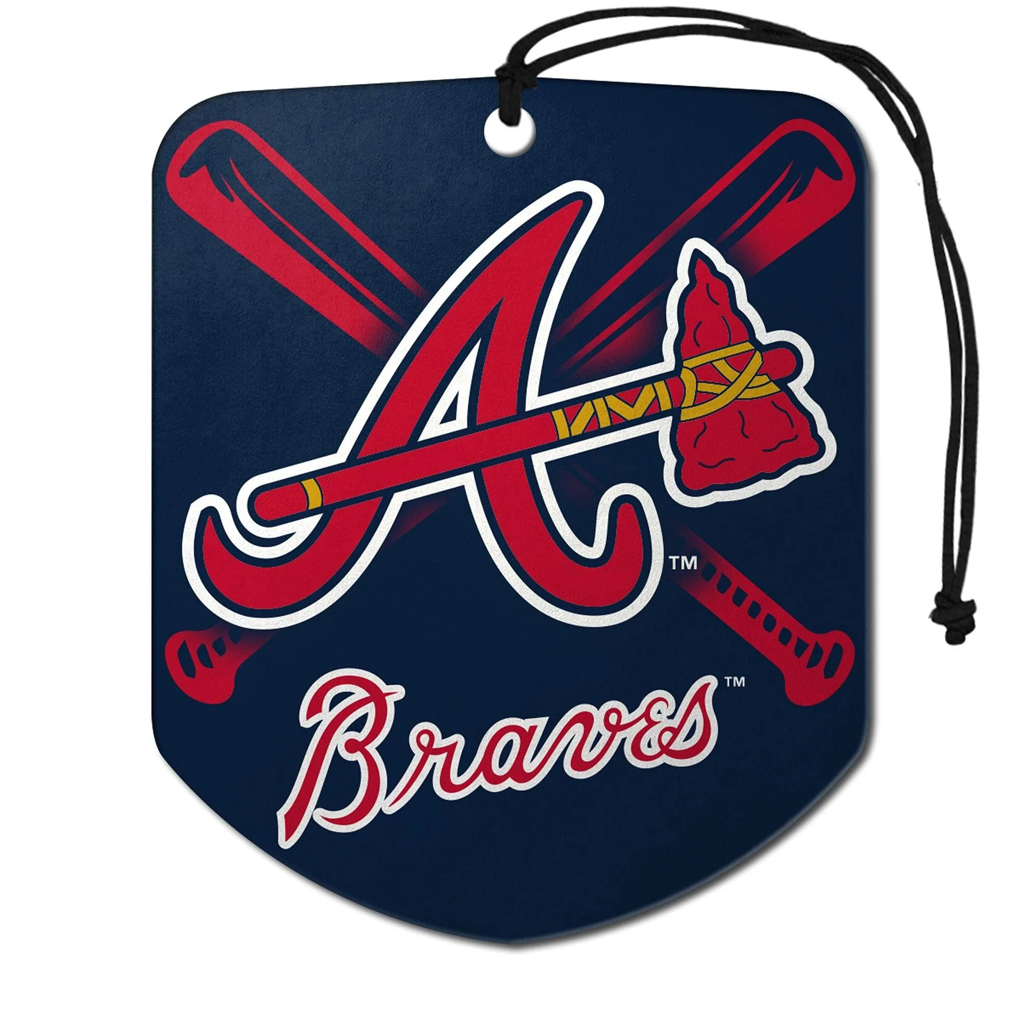 FANMATS 61542 MLB Atlanta Braves Hanging Car Air Freshener, 2 Pack, Black Ice Scent, Odor Eliminator, Shield Design with Team Logo