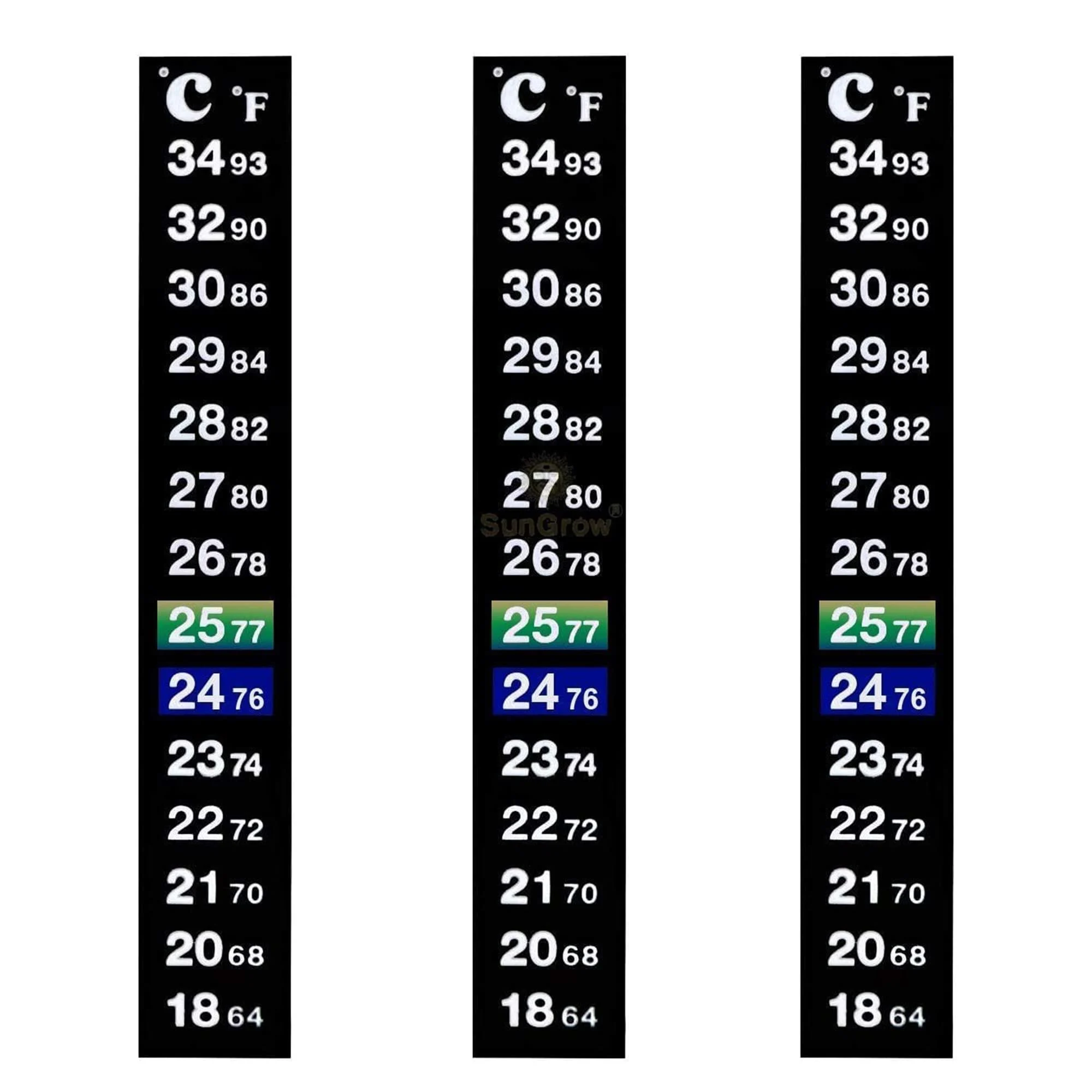 SunGrow Betta Stick-on Sticker Thermometers, Green & Blue Temperature Indicator 3 Pieces