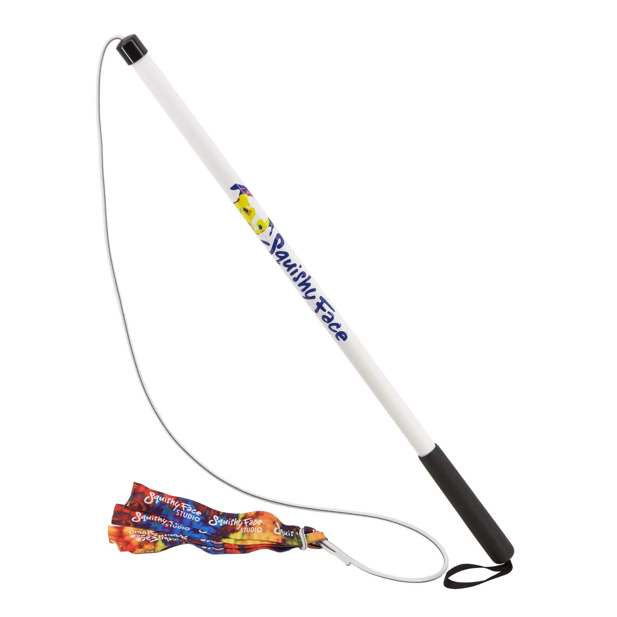 Squishy Face Studio Flirt Pole V2 with Lure - Durable Dog Toy for Fun Obedience Training & Exercise Rainbow Tie Dye Regular - 36 inch