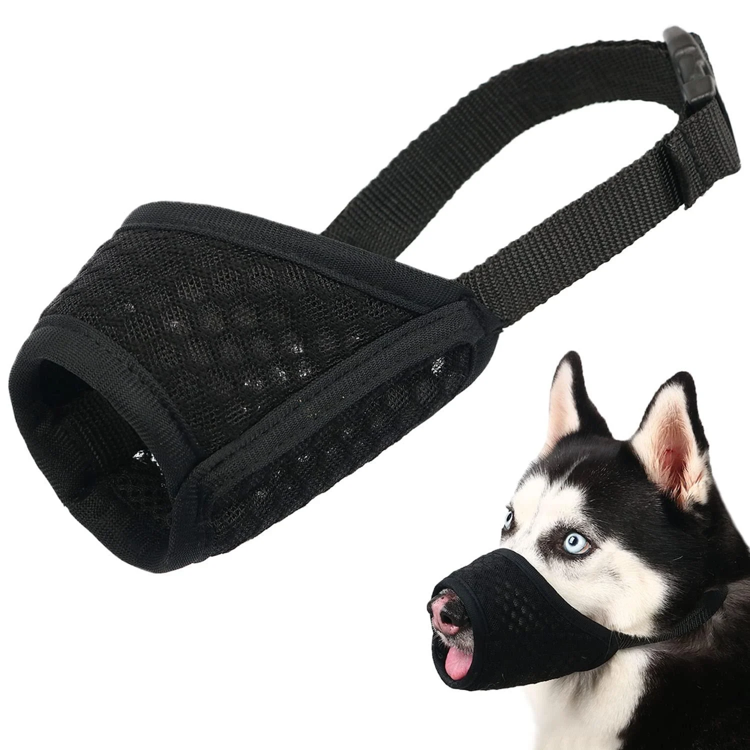 Dog muzzle Breathable muzzle for XXS to XXL Dogs Chihuahua Beagle and Golden Retriever adjustable pet muzzle for biting and chewing enables beating and drinking black - Mayerzon