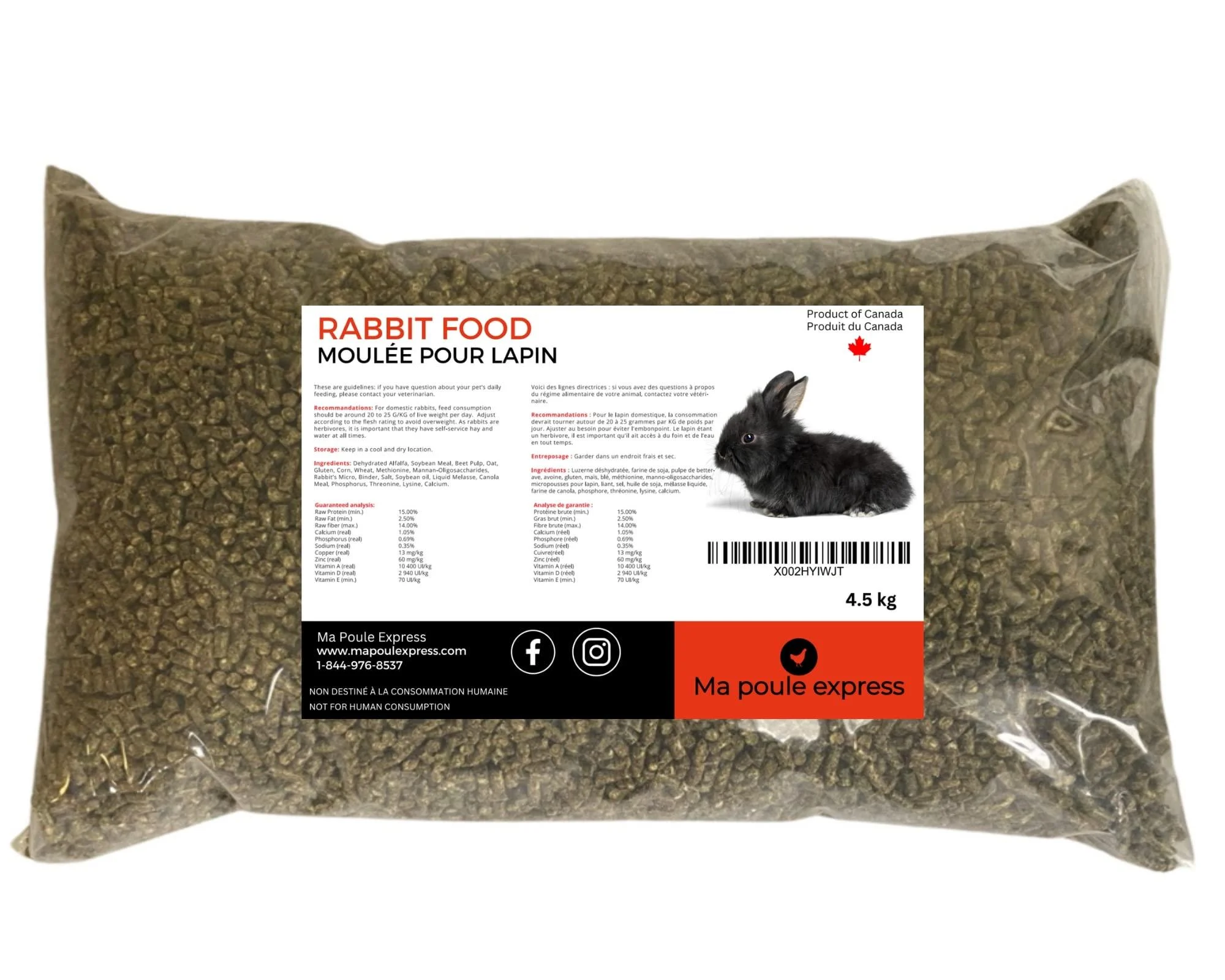 Economic Rabbit Adult Food 10-Pound Bag - 100% Canadian Product