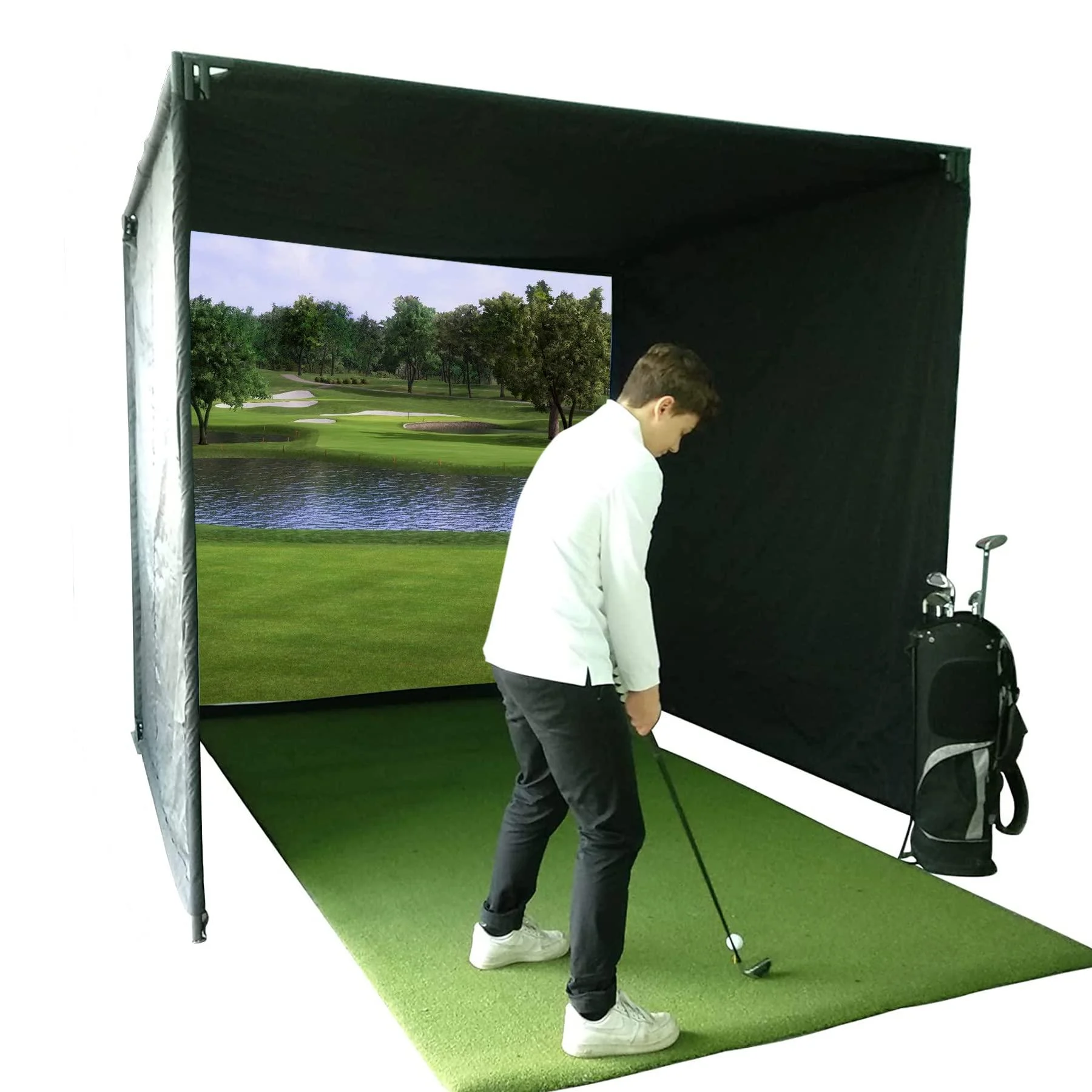 KHAMPA Golf Impact Screen - Use with Simulators - Durable Grommets - Reinforced Black Border - 9.8 x 9.8 feet (Frame and Black Fabric are Not Included)