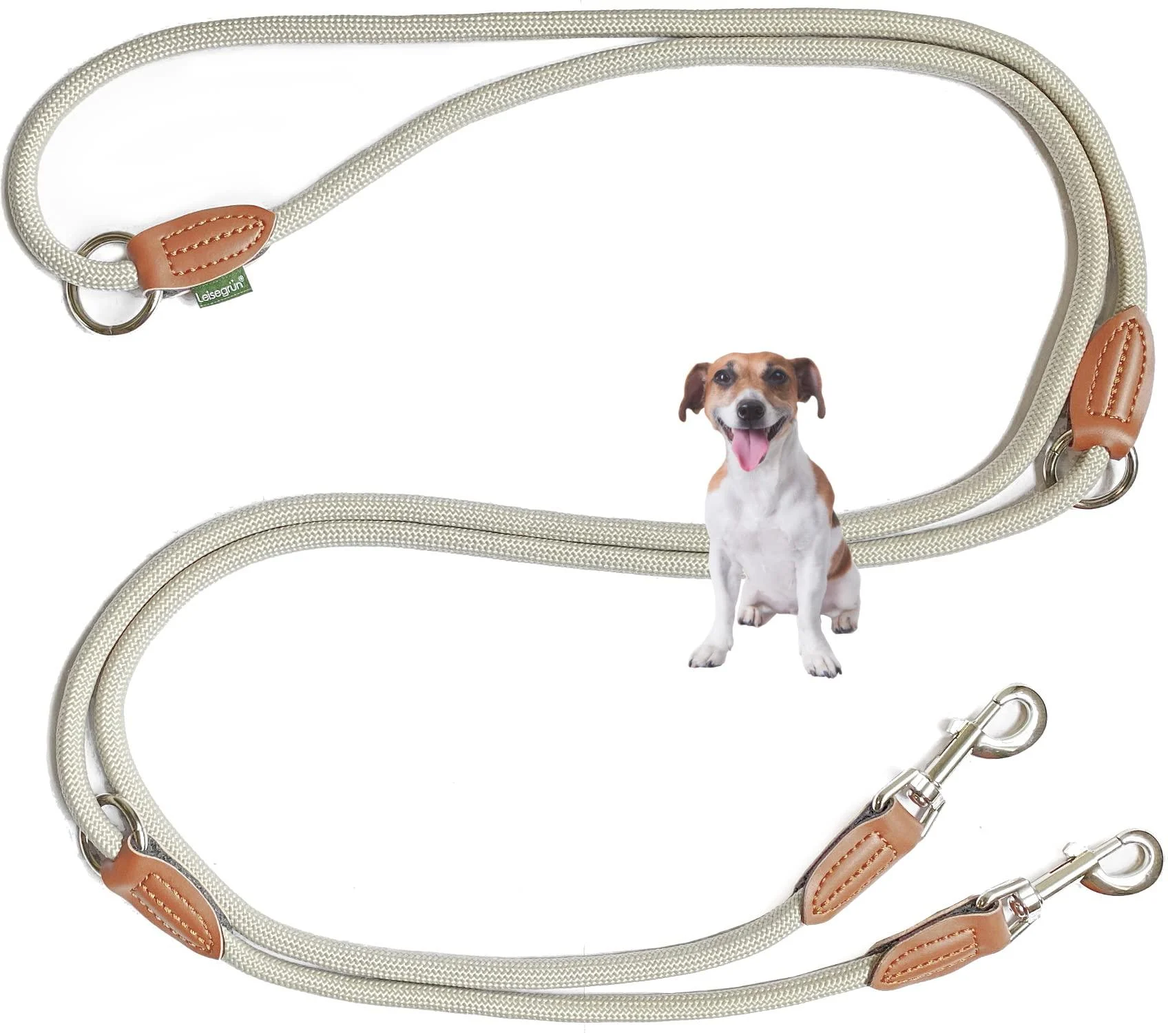 Leitengr n dog leash little dogs light |Guide 3M adjustable with 2 carabiners |3 meters long x 0.8 cm |Only 200 g |Devon model |Sand beige mellow sand 3 m x 0.8 cm - Leisegr n