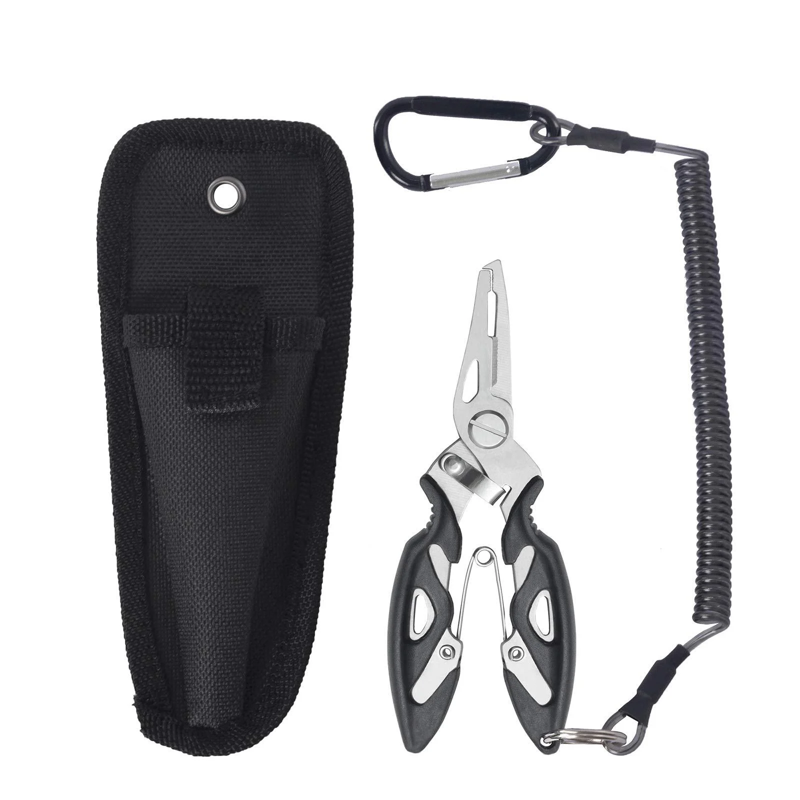 Fishing Pliers, Multi Function Fish Pliers, Stainless Steel Fishing Needle Nose Pliers, Hook Removers, Braided Line Cutters, Split Ring, Best Saltwater Fishing Pliers with Sheath and Coiled Lanyard - CHENXING