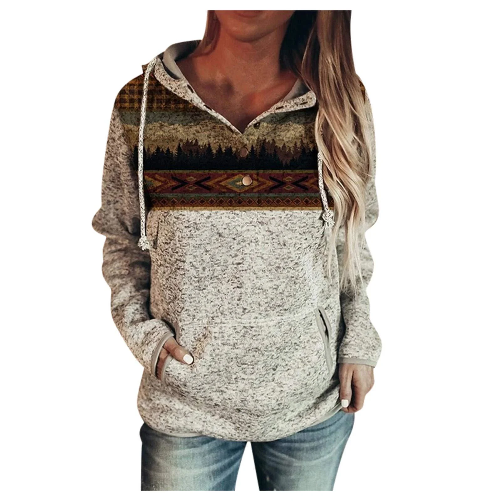 Aniywn Womens Geometric Print Drawstring Hoodies Long Sleeve Casual Hooded Sweatshirts Pullover Tops with Pockets 3X-Large Wine