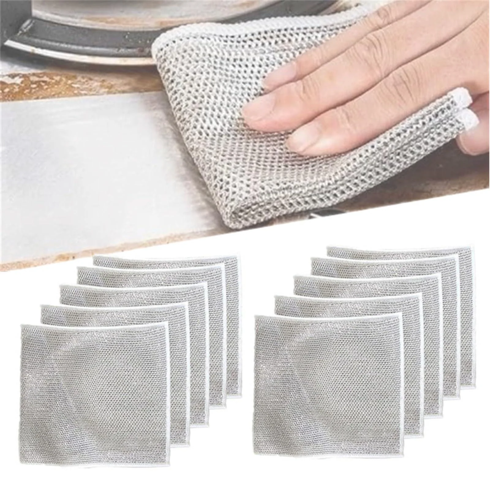 Acssart Wire Dishcloth Acssart Multifunctional Non-Scratch Wire Dishcloth Multipurpose Double Layer Wire Dishwashing Rags for Wet and Dry (10 PCS)