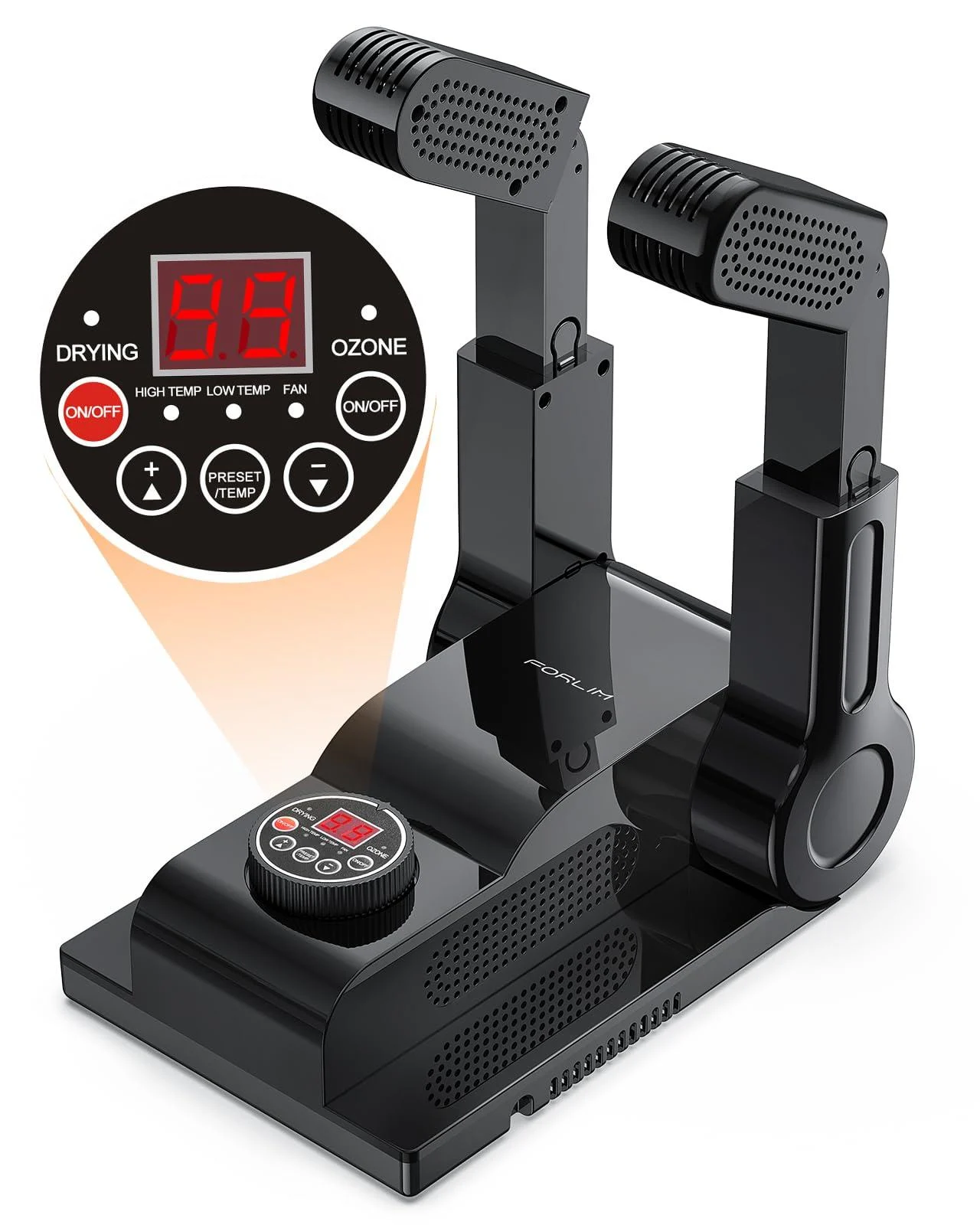 Forlim shoe dryer adjustable temperature with a 24-hour delay timer portable glove dryer and boot warmer automatic shutdown foldable design smart panel (black)