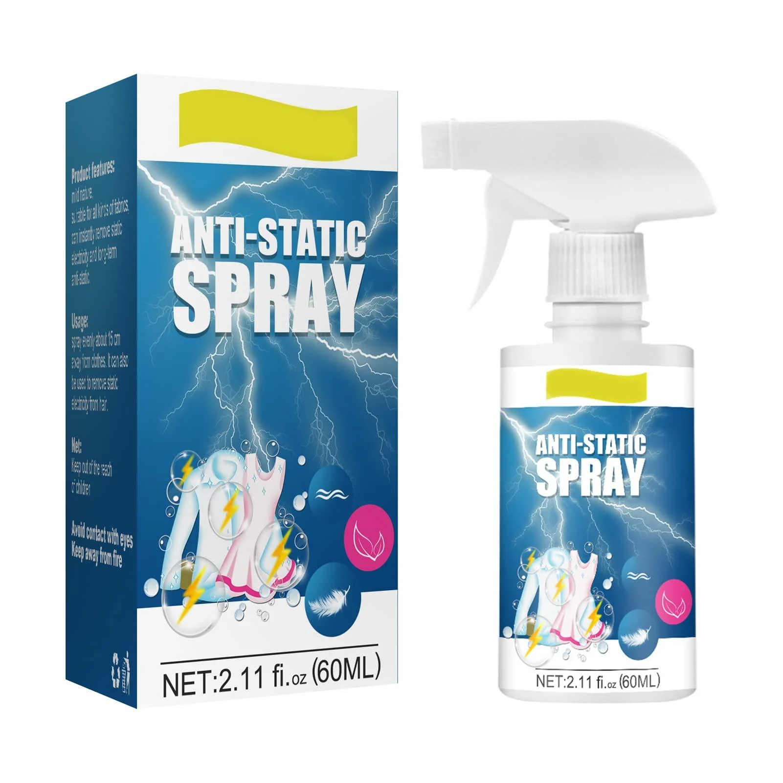 Static Schmatic for Clothes - Static Spray for Clothes | Anti-Static Spray 60ML Static Guard Spray for Wrinkles Release Static Remover Anti Frizz Hair Spray Static Remover for Clothes Reduce Static