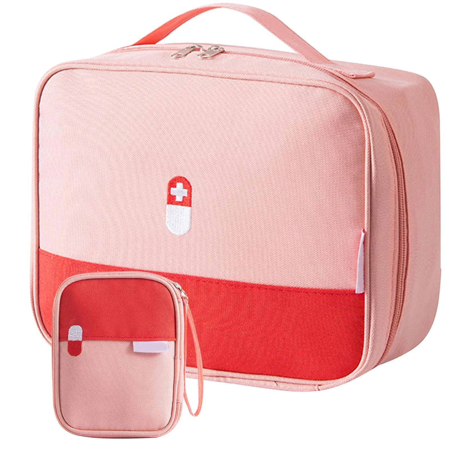 Leonshco 2 pieces large capacity medication bag travel pharmacy bag waterproof first aid bag medication storage portable medical pocket for school/travel/camping/at home (pink)