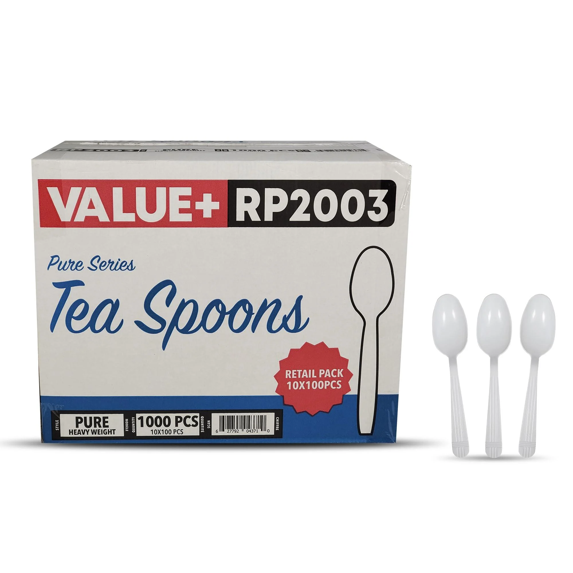 Value Plus (1000 Count) White Disposable Teaspoon Heavy Weight Polypropylene Cutlery for Birthday Party Picnic Barbecue Ideal for Office & Take Away - Value +