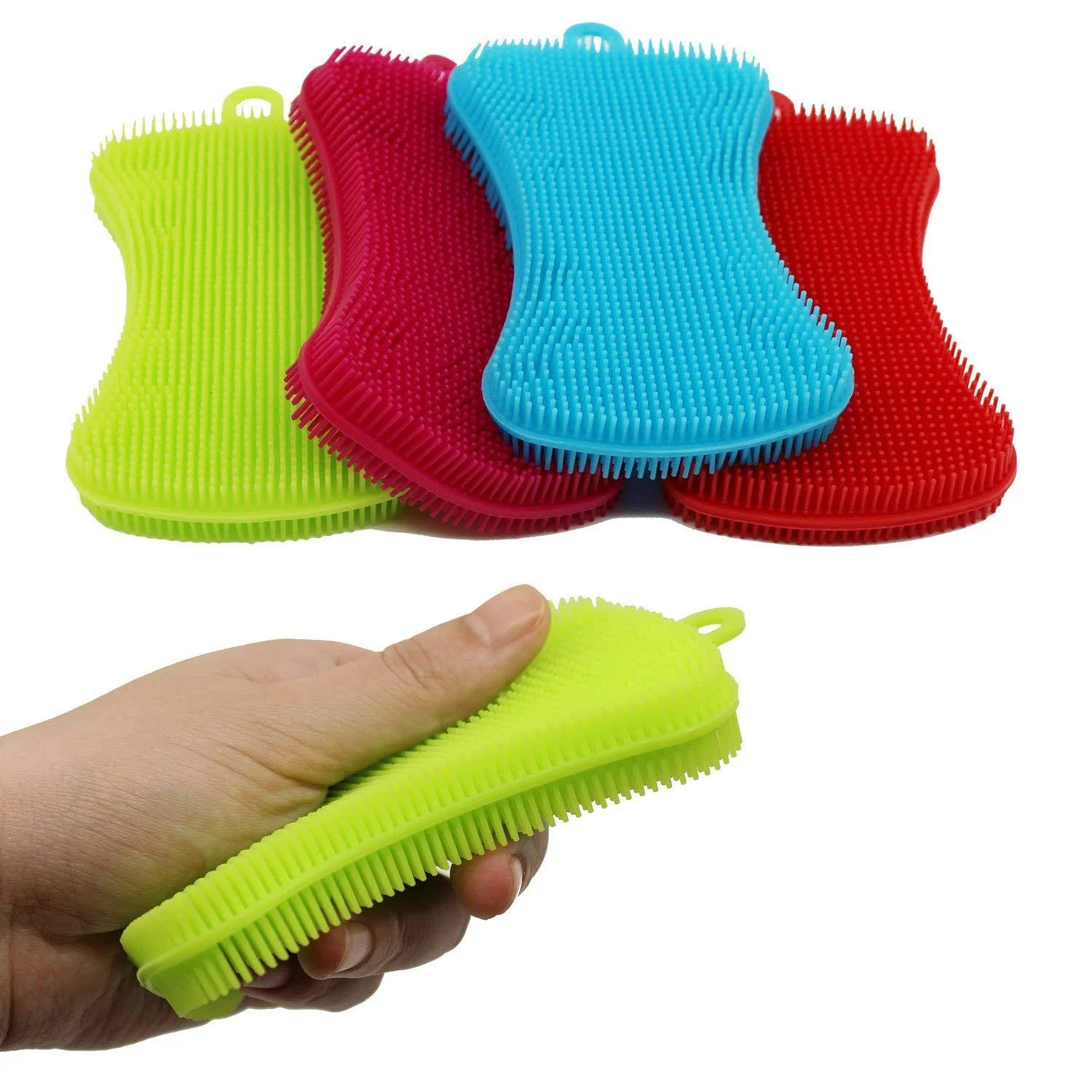 Kitchen Silicone Sponge 4 Pack Anti Bacterial Cleaning Scrubber Pot Holder Multipurpose Dish Washing Mildew Free Brush - aoory