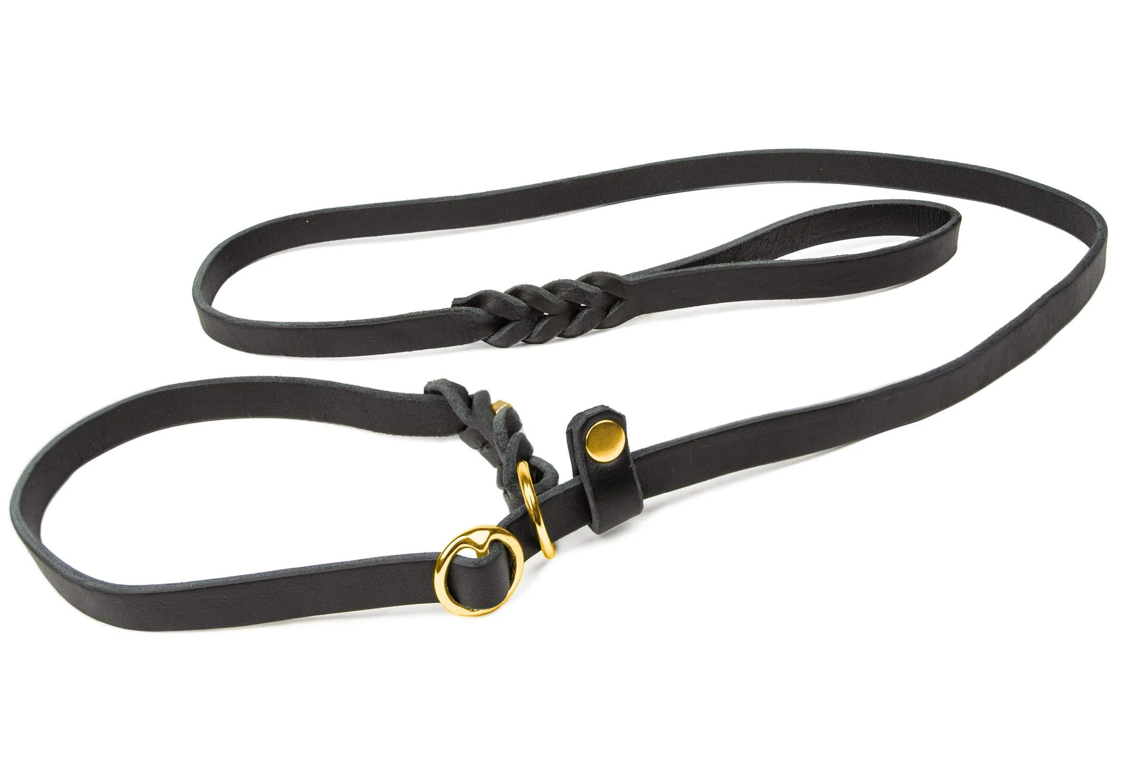 CopcoPet - Retriever leash/agility leash made of fat leather brass size 1.20 mx 15 mm black Dog leash 1.20 mx 15 mm brass black