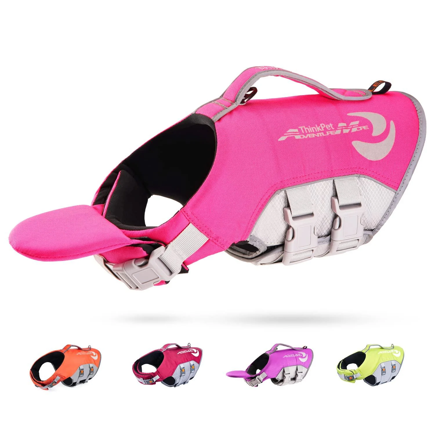 ThinkPet Dog Life Jacket Adjustable Life Jacket Reflective Lifesaver with Buoyancy Pink Pink M