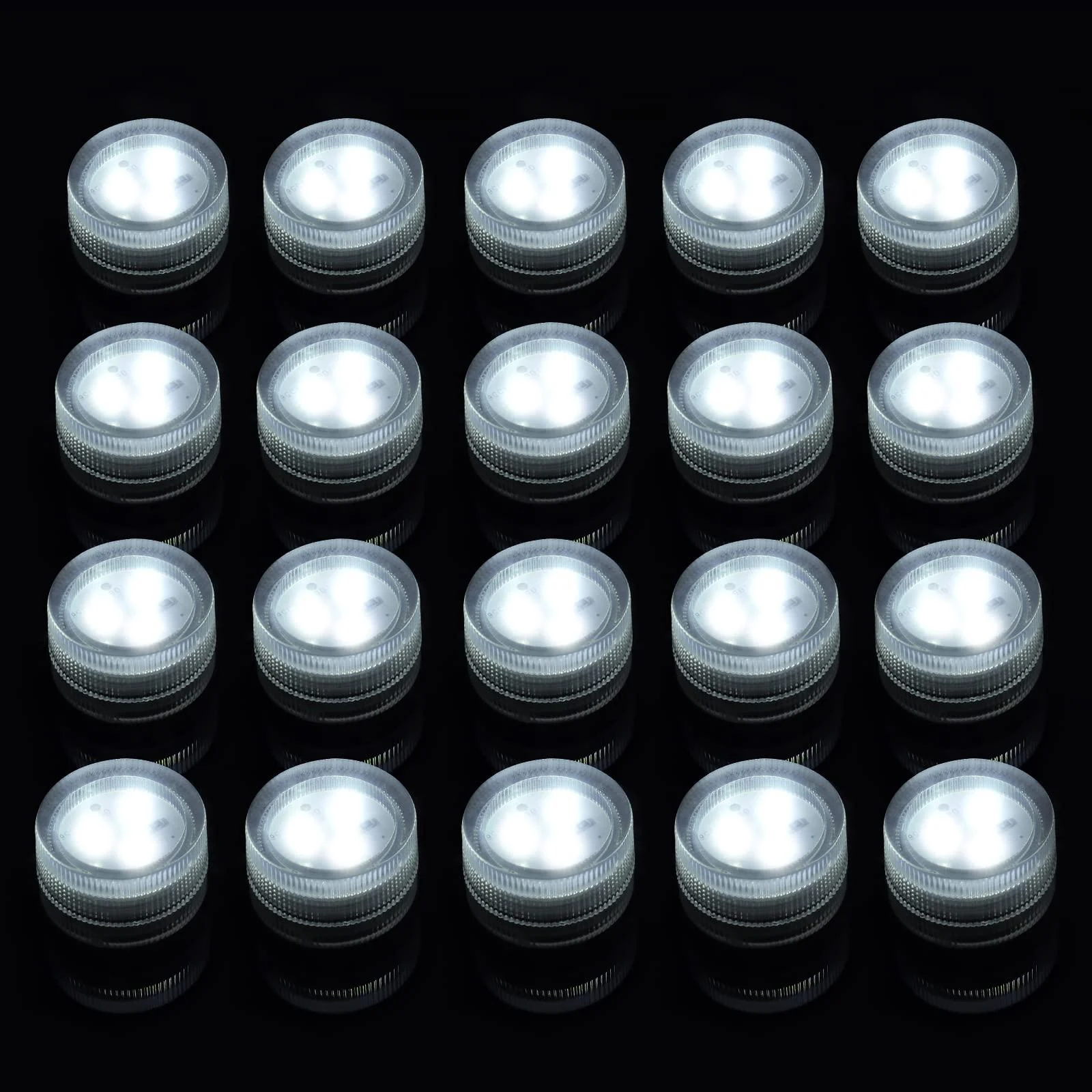 Mini underwater waterproof LED lights - white tea lights battery operations small LED indicator light vase aquarium whirlpool party wedding decoration (20PCs without remote control)