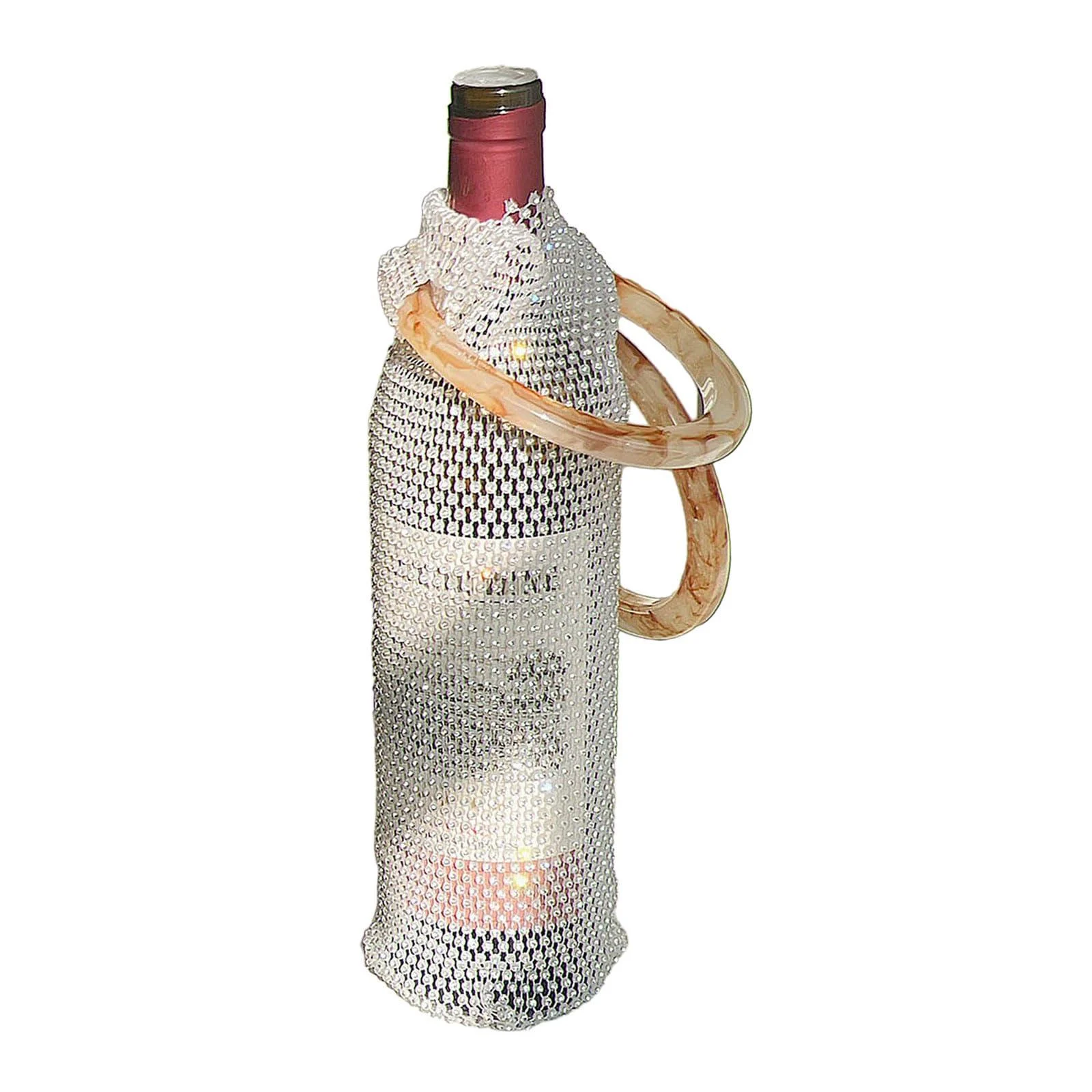 YANIYA Trendy Beverage Bag Expandable Mesh Pocket Wine Portable Insulation Cup Bag Water Bottle Holder Handwoven Gift Water Bottle Insulation Bag Brown