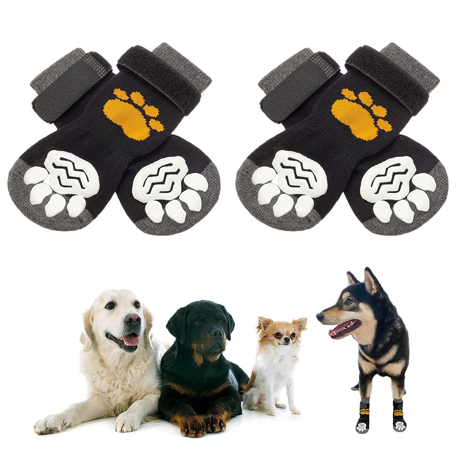 2 Pairs Anti Slip Dog Socks Paws Stop Licking Dog Cat Paw Protectors with Waterproof Rubber Bottom and Adjustable Straps Dog Claw Socks for Puppy Dog Indoor Outdoor Hardwood Floor Walking (M) - HBINGL