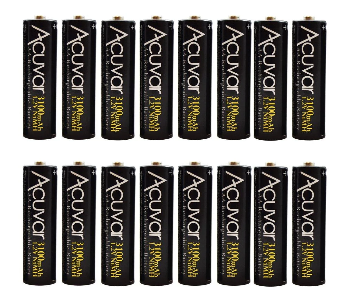 (16) Acuvar High Capacity AA Rechargeable Batteries 3100mAh NiMH Precharged - eCost