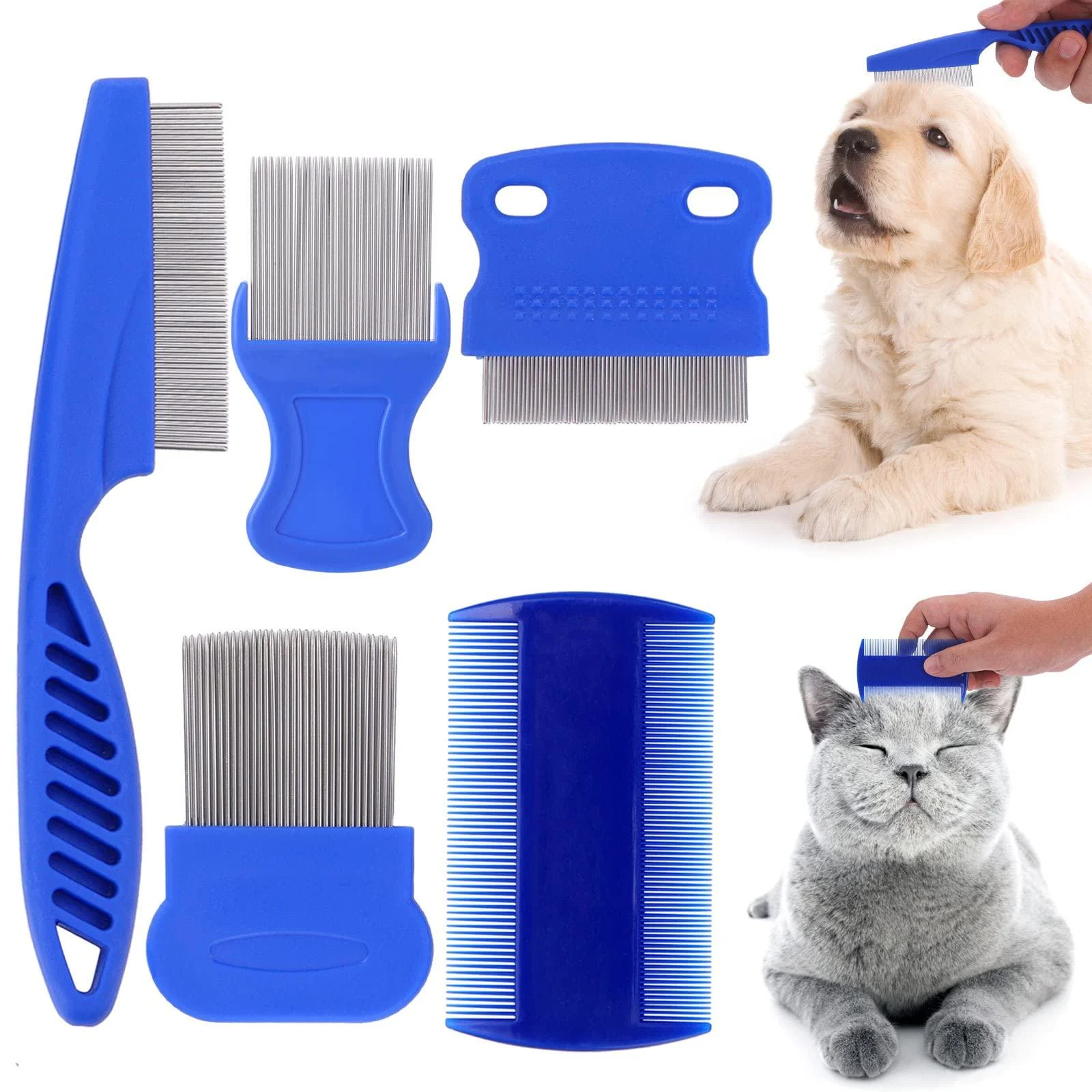 cobee Cat Dog Flea Comb Pet Tear Stain Remover Comb Set Pet Dog Cat Grooming Comb (5 Pieces)