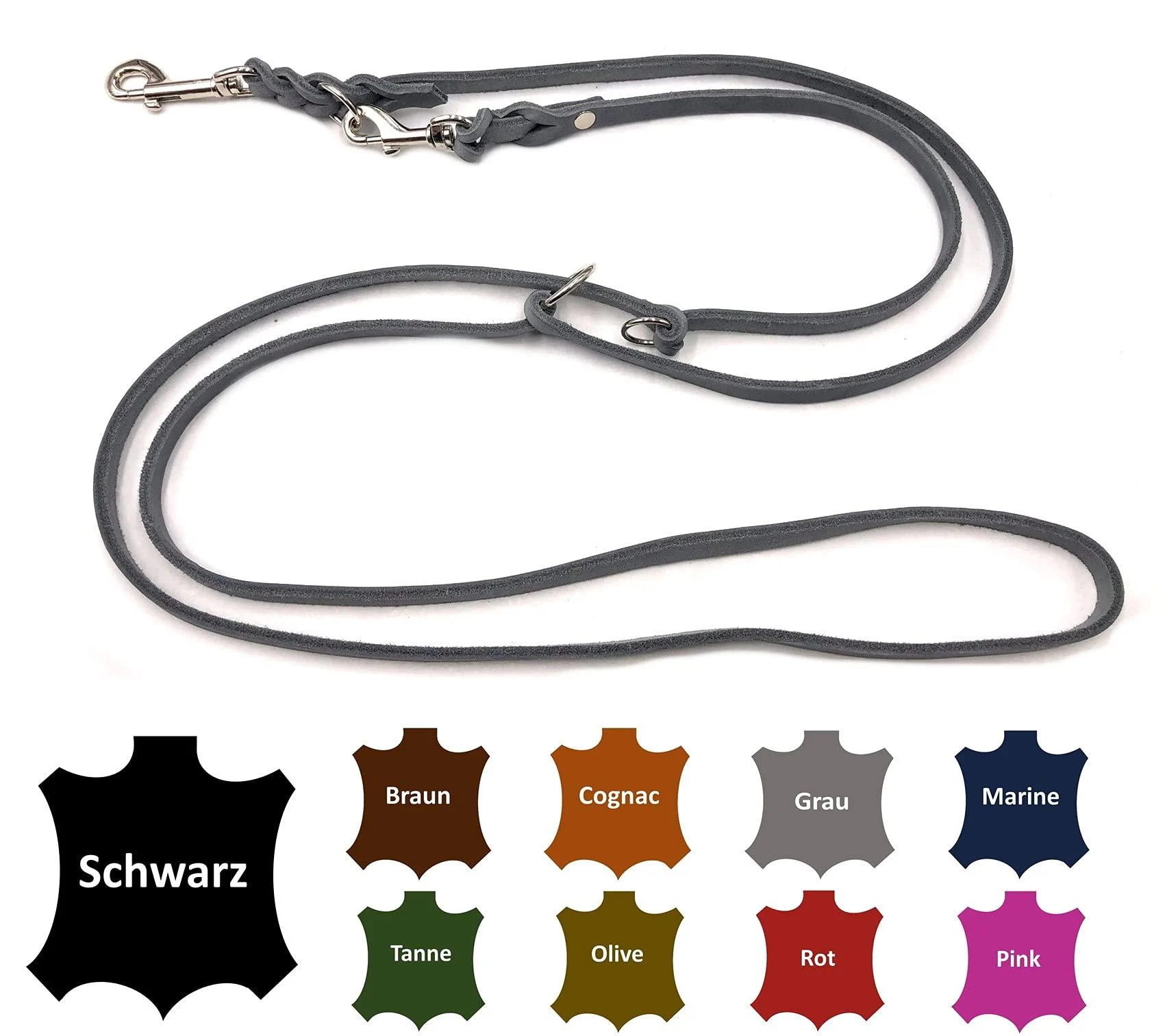 Dog liner Small dogs / large dogs 2m / 2.40m / 2.80m / 3.50m / 5m Double linen adjustable (2.40m x 12mm gray) 2.40m x 12mm gray - elropet