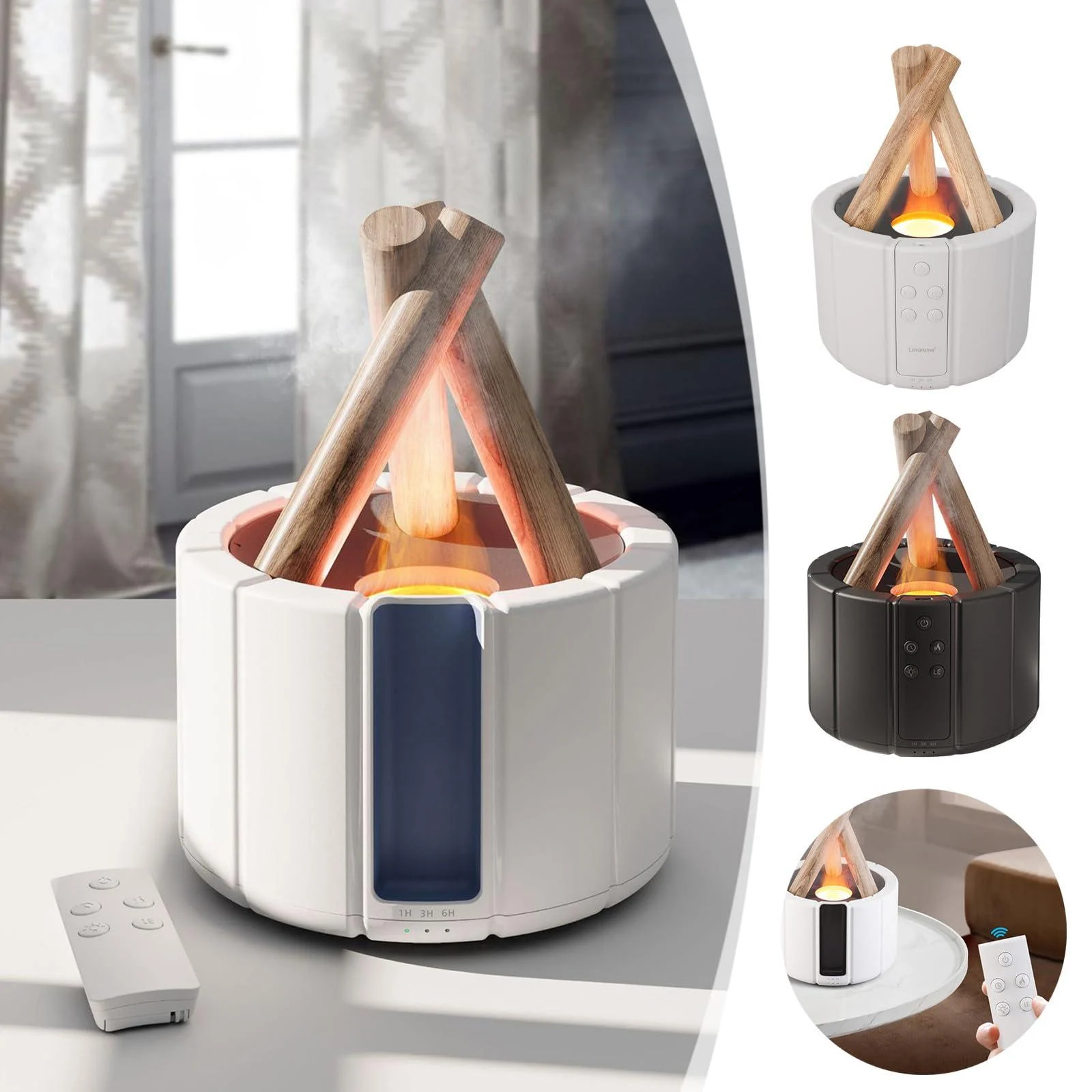 2024 Upgrade Campfire Flame Fire Diffuser, Bonfire Aromatherapy Essential Oil Diffuser, Wood Cool Mist Humidifier for Home,Bedroom,Office, Remote Control, Auto Shut-Off, Night Light, Gift (White)