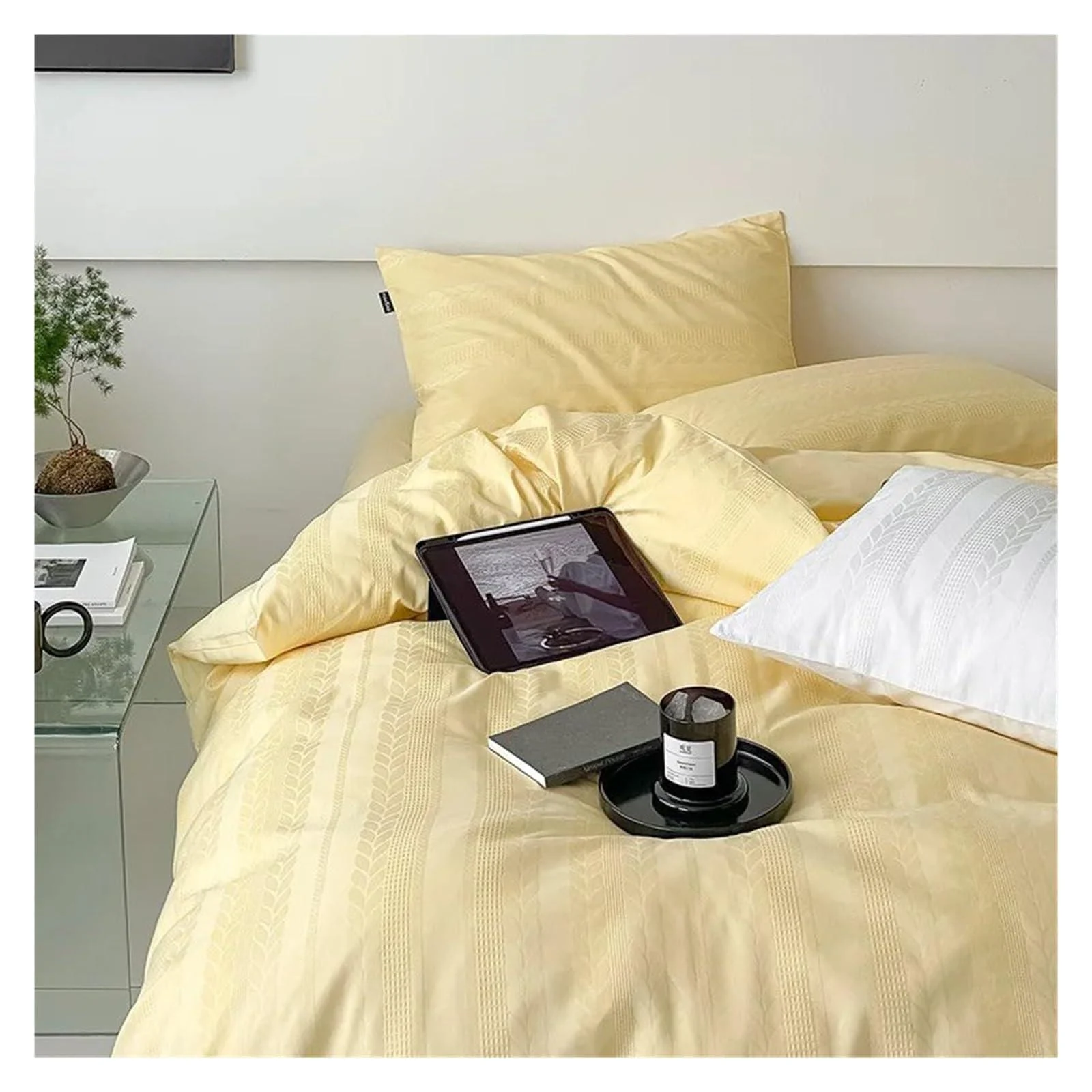 Cotton Duvet Cover Set Barley Stripe Texture Collection Comfortable Bedding Soft (4 Single3pcs Set) - HGIURUEIUIGREGHT