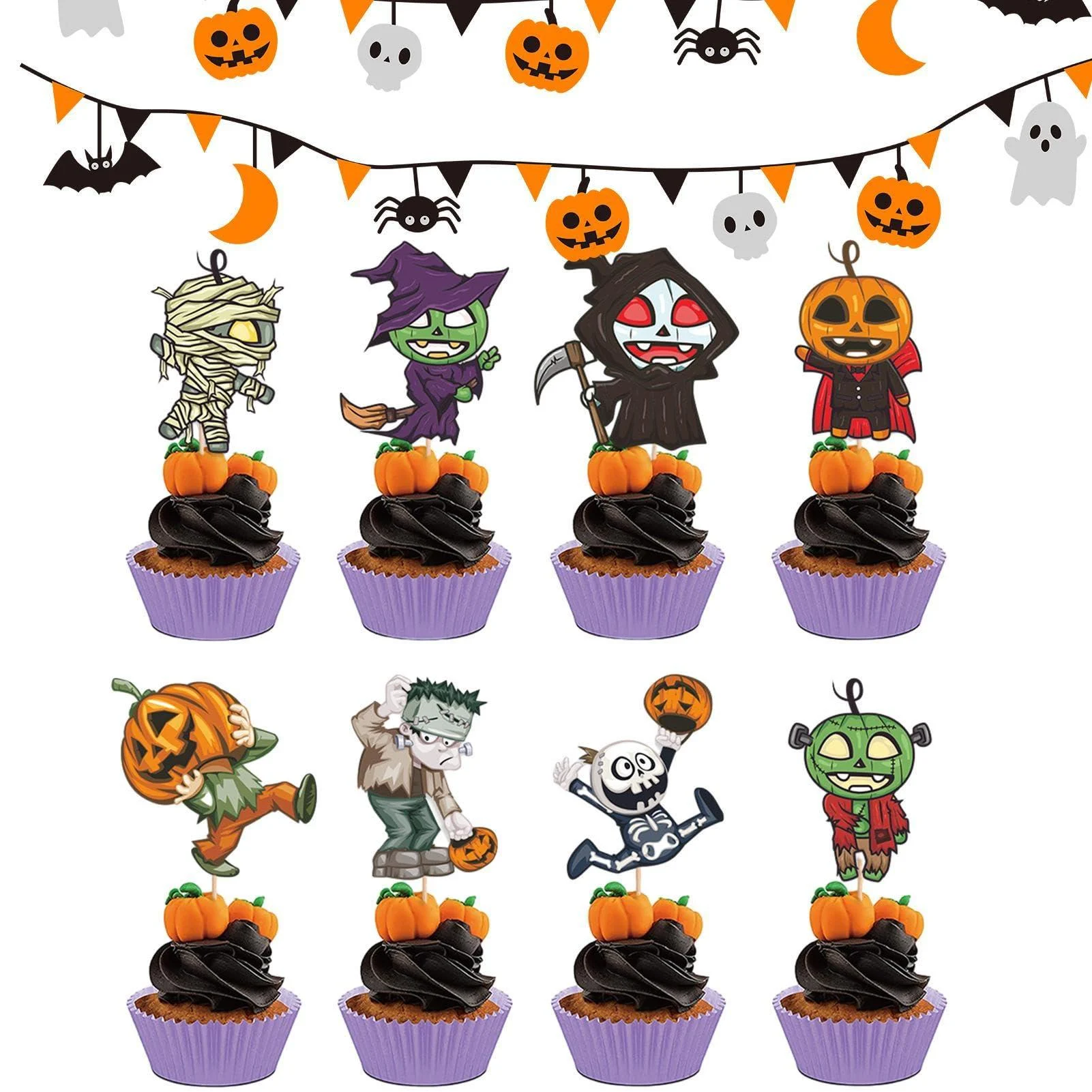 Halloween Cake Toppers | Little Pumpkin Cake Wrappers Picks Set - Pumpkin Cake Topper Pumpkin Cupcake Picks Fall Theme Cupcake Decorations for Baking Cups Fecfucy
