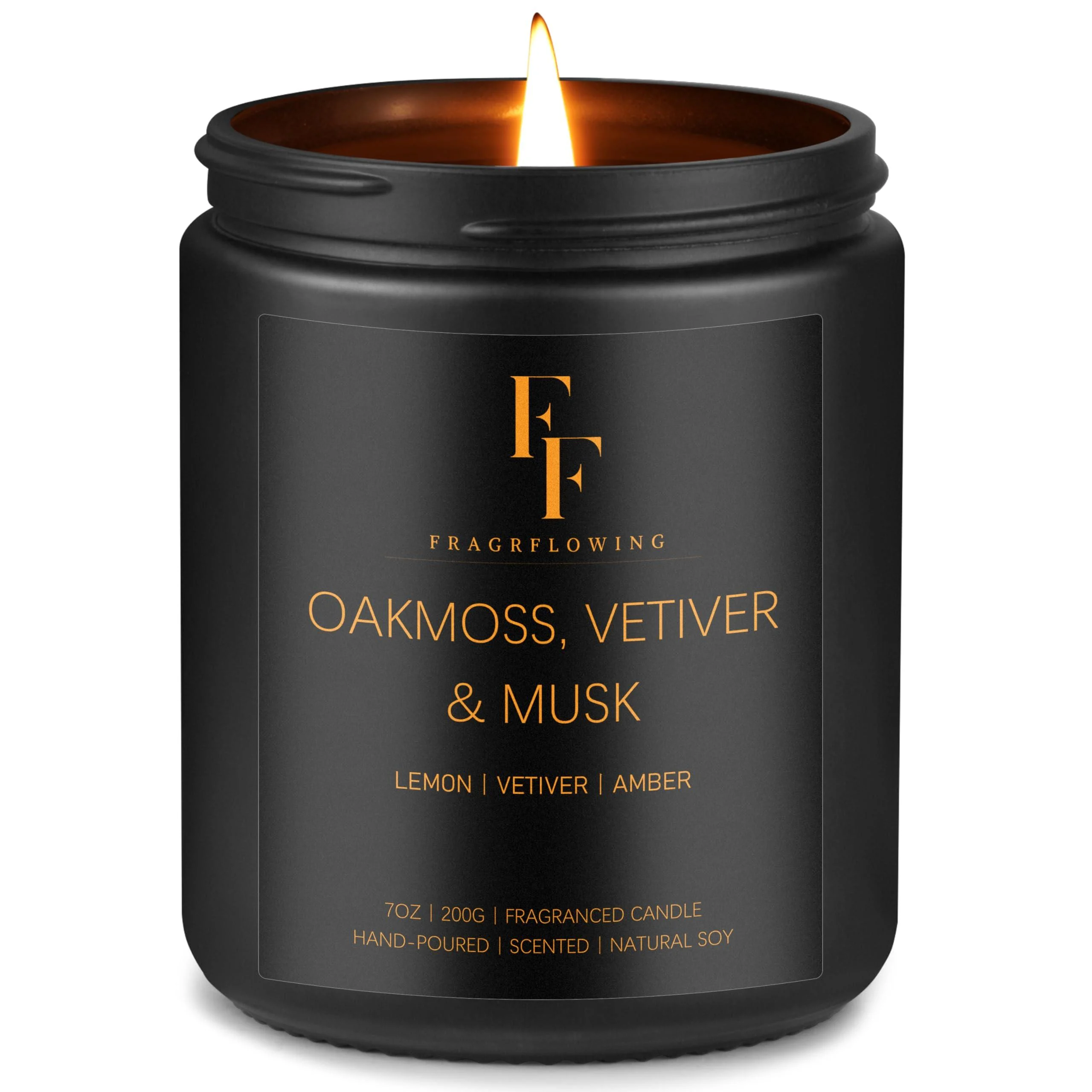 Oakmoss Vetiver and Musk Scented Candles Aromatherapy Candle Natural Soy Wax Candles for Home Scented Black Jar - FF FRAGRFLOWING