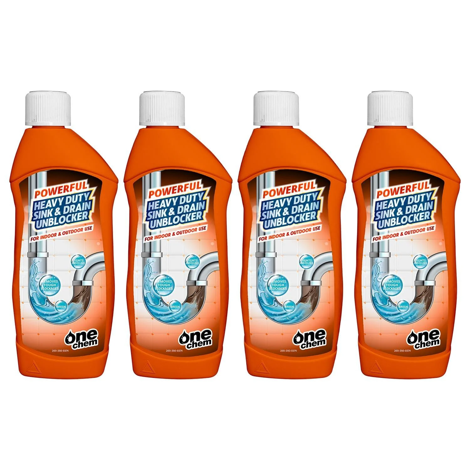 One Chem Heavy Duty Sink and Drain Unblocker 4 x 500 ml Kitchen Bathroom Sink and Drain Unblocker