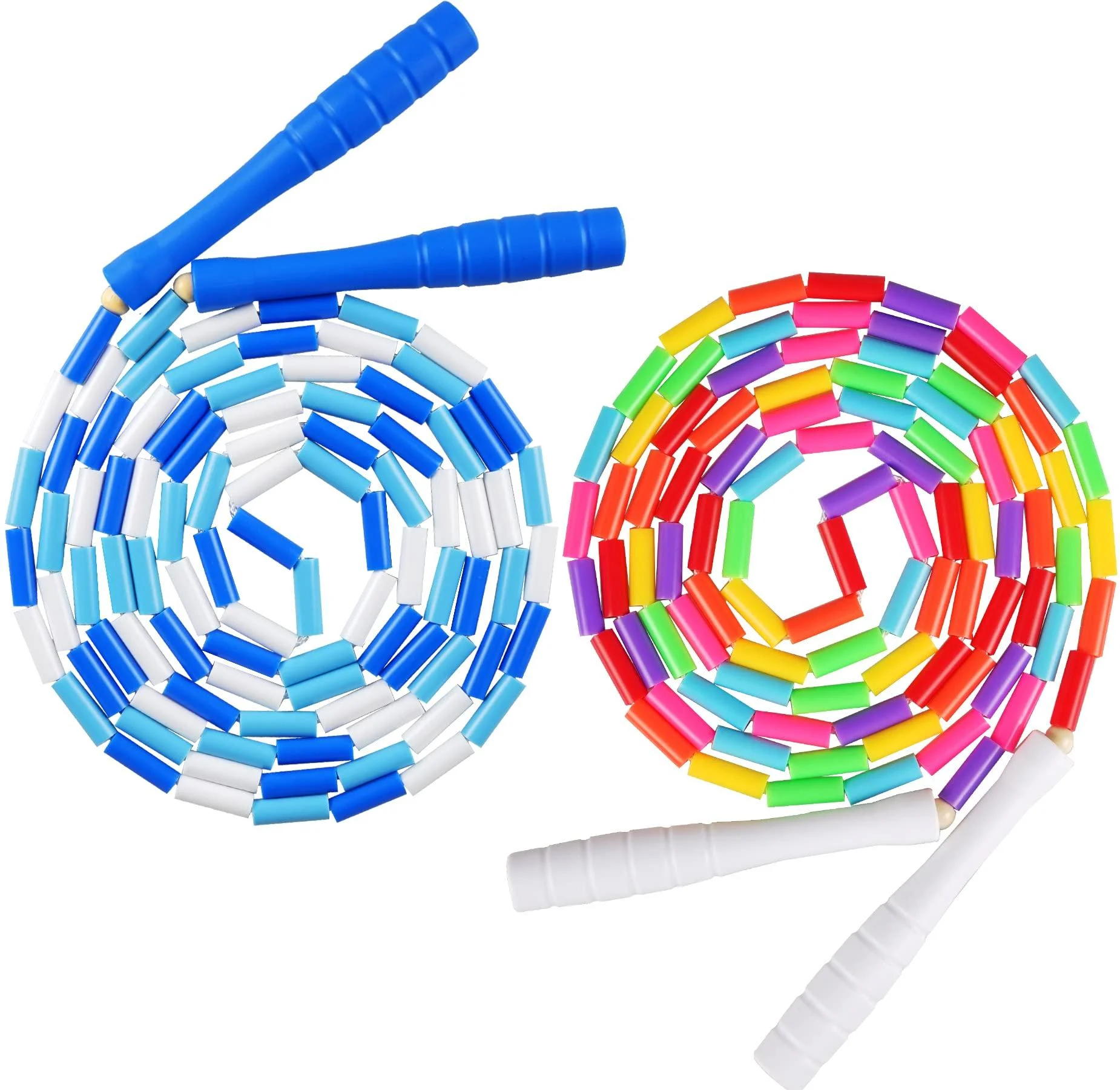 Fezog 2 Pack Rainbow Beaded Kids Jump Rope Segmented Skipping Rope for Kids Adults Tangle-Free Rope Skipping Child Jump Rope for Fitness Exercise Training 7 FT