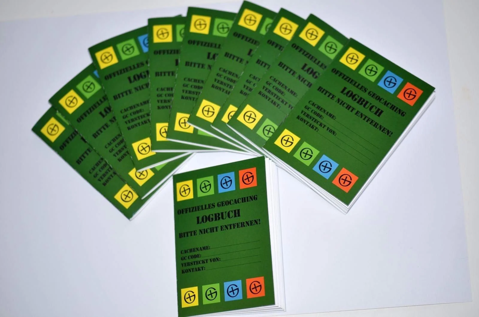 Geo-Sversand Unisex-Adult 10 Pack Geocaching 40 Side for cans logbook for container-regular-normal German note green DIN A7