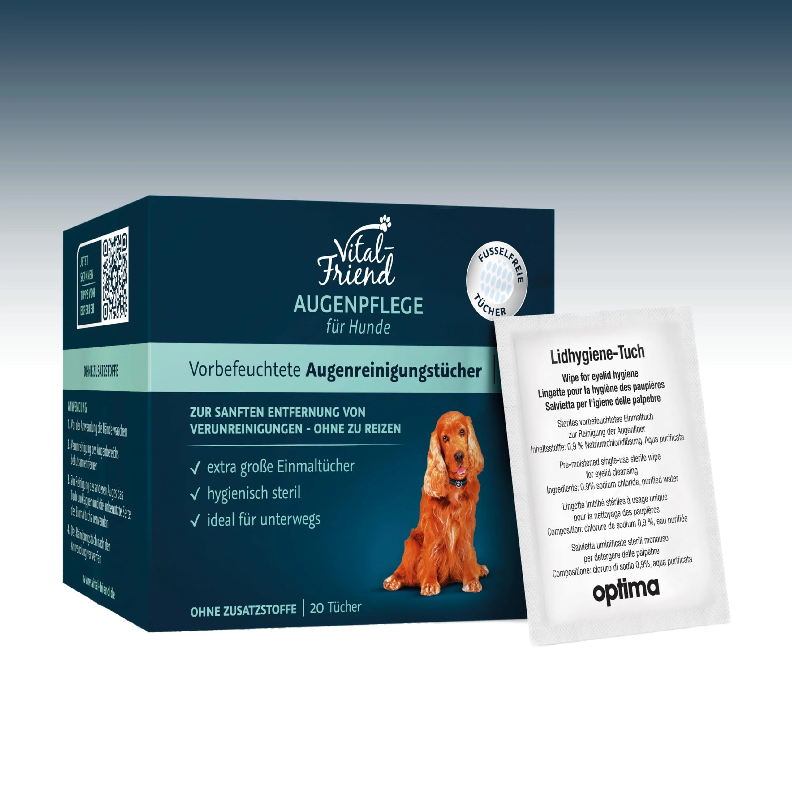 Vital-Friend opaque cloths dog without preservative sterile-packed towels for the gentle cleaning of dog eyes ideal for on the go 20 pieces of eye care cloths 20stk