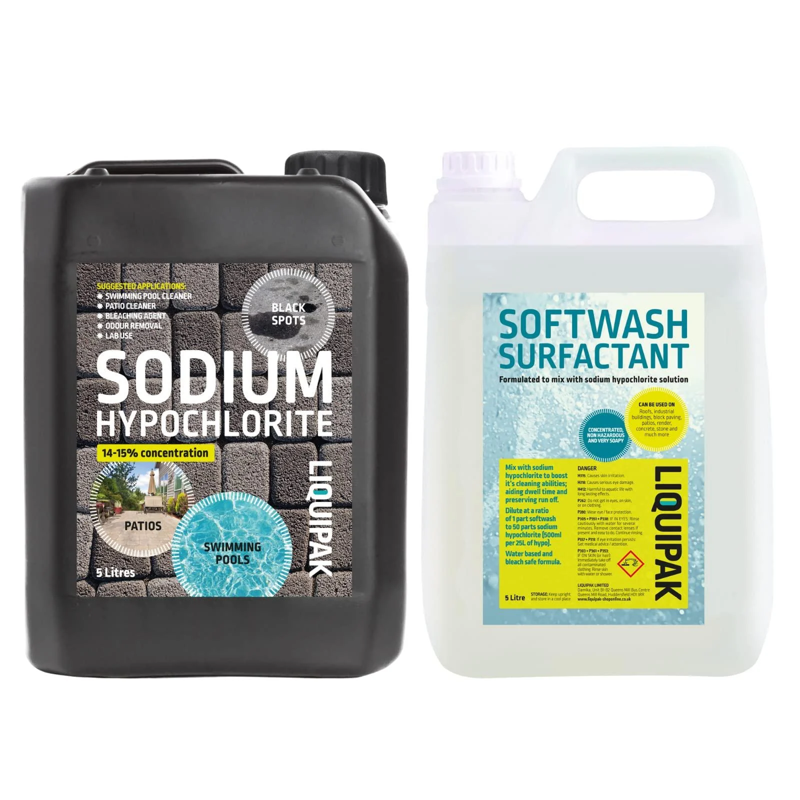 Sodium Hypochlorite & Softwash Surfactant - Patio Cleaner Outdoor Cleaning High Strength 2x5L