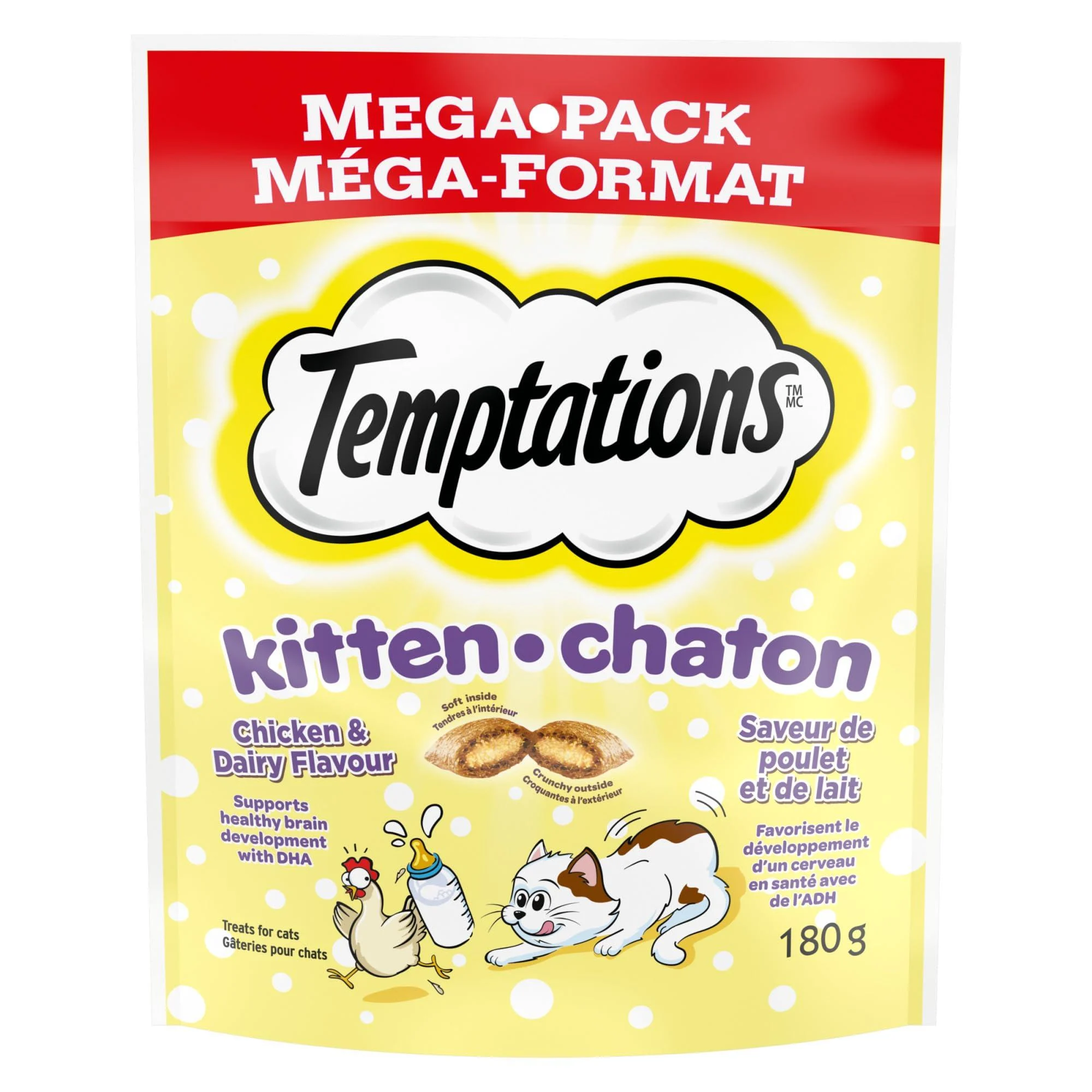 Temptations Kitten Cat Treats Healthy Brain Development Chicken & Dairy Flavour Mega-Pack 180g Pouch (10 Pack)
