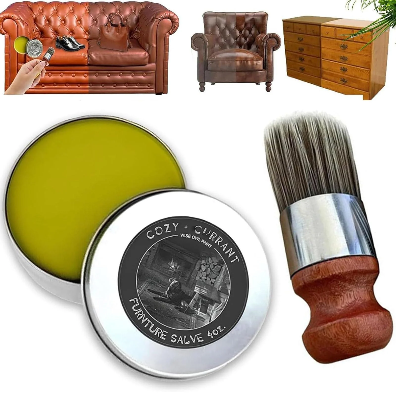 Velawax Renewal Kit Leather Repair Cream Furniture Salve Generallye Leather Repair Salve Velawax Furniture Salve Leather & Furniture Repair Salve + Applicator Brush (1Set) - ALOSHY