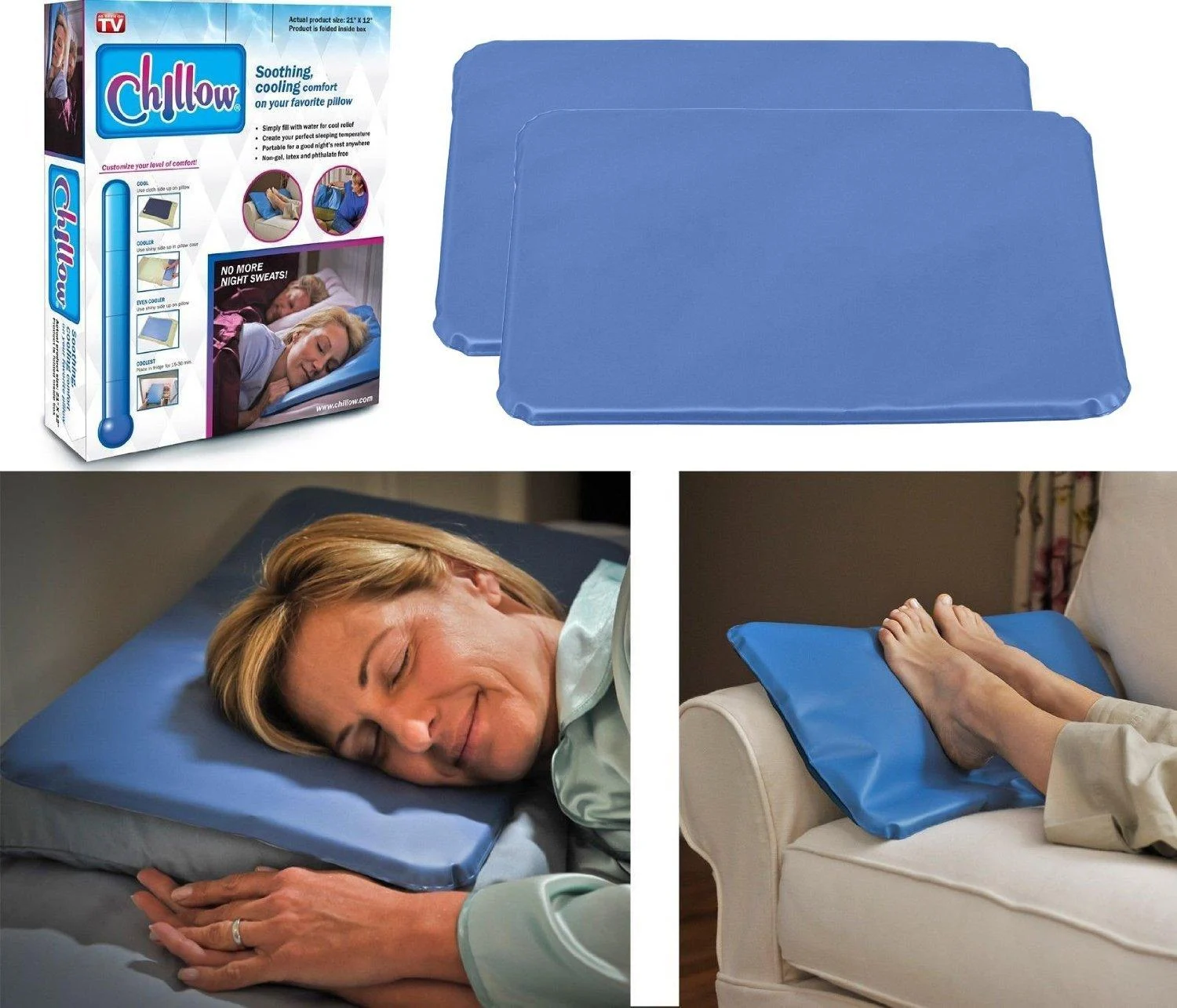 Chillow Cooling Pillow Pad Insert Comfort Sleeping Therapy As Seen On Tv 2 Pack