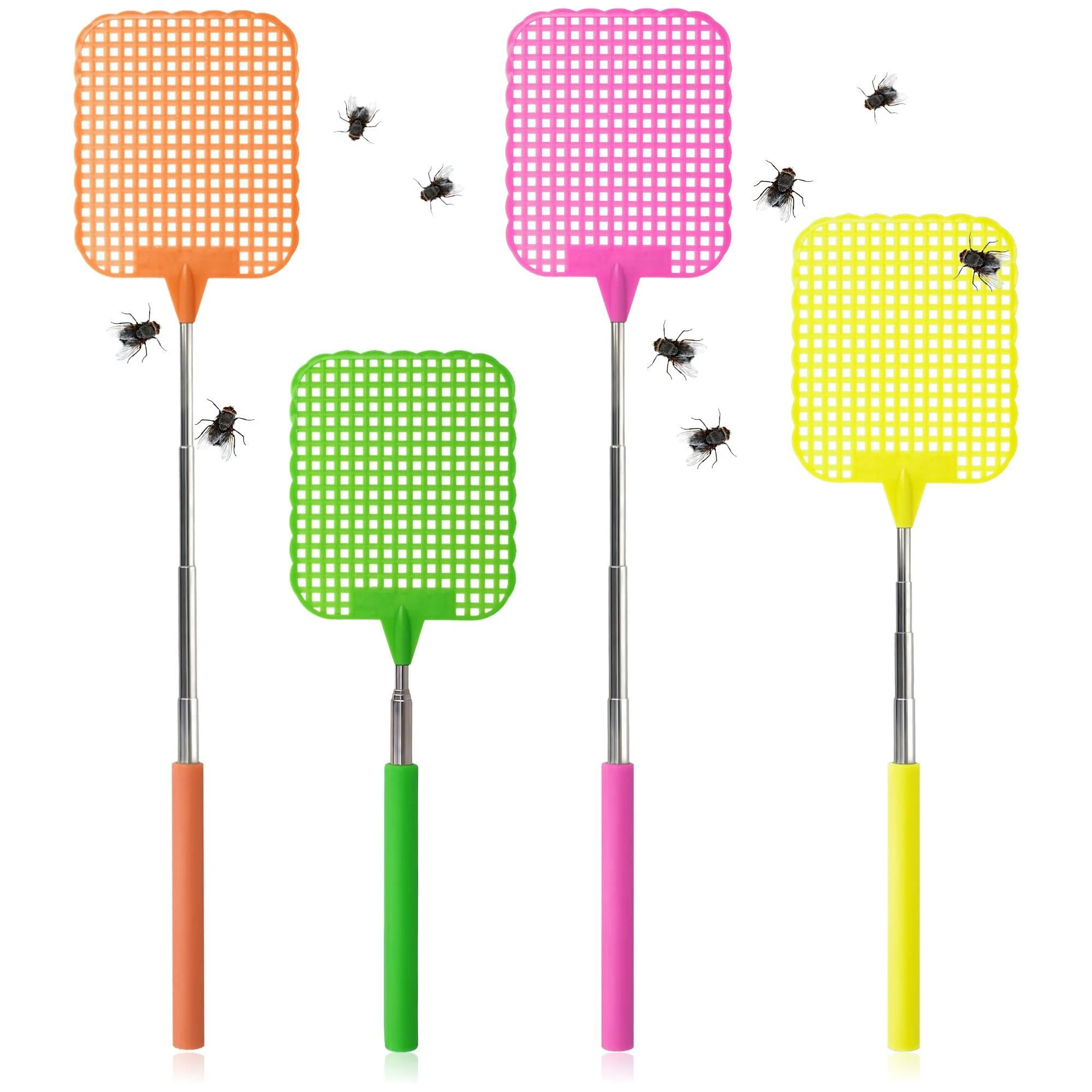 COM -FOUR 4x telescopic flaps - insect protection with flexibly pull -out stem - pest control - fly catcher in bright colors selection varied (4 pieces - multicolored)