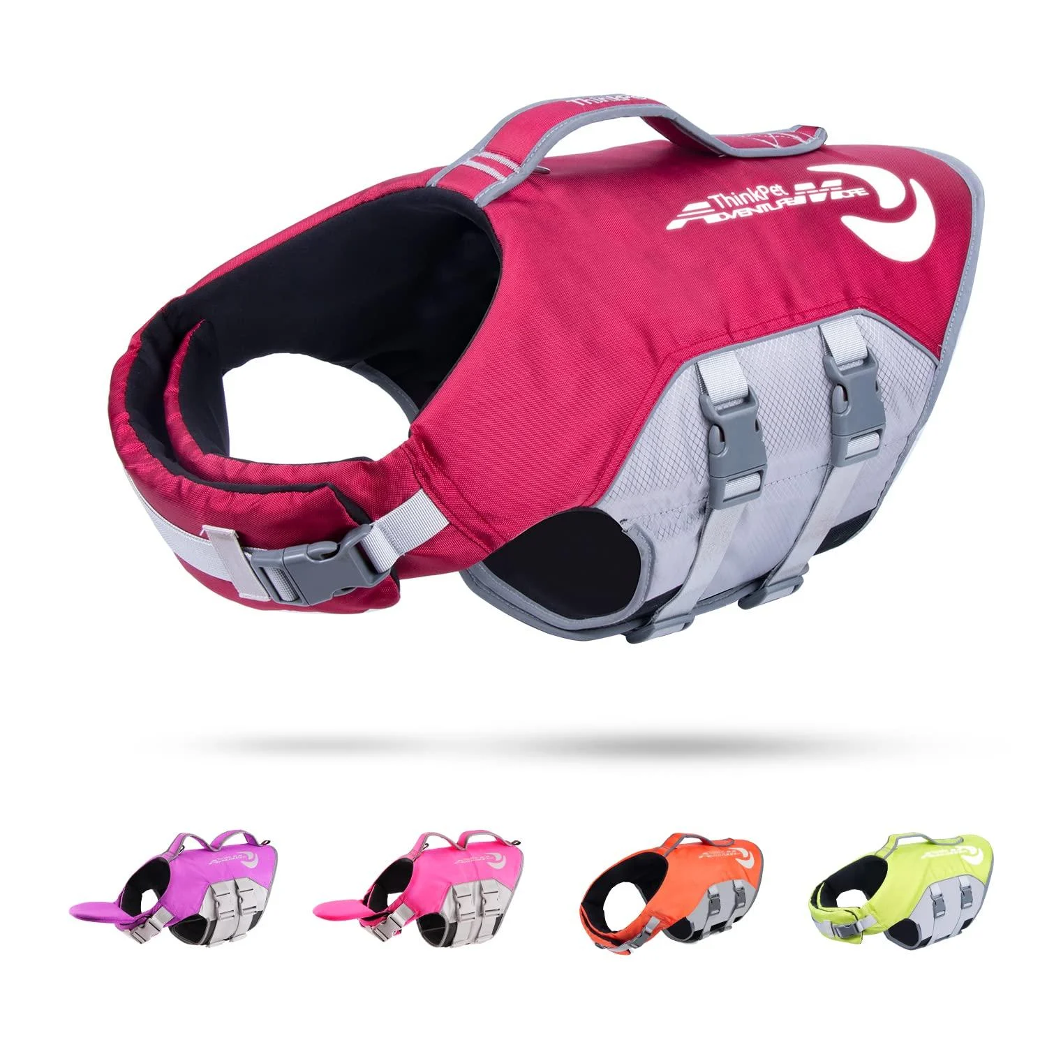 ThinkPet Dog Life Jacket Adjustable Life Jacket Reflective Lifesaver with Buoyancy Red Red S