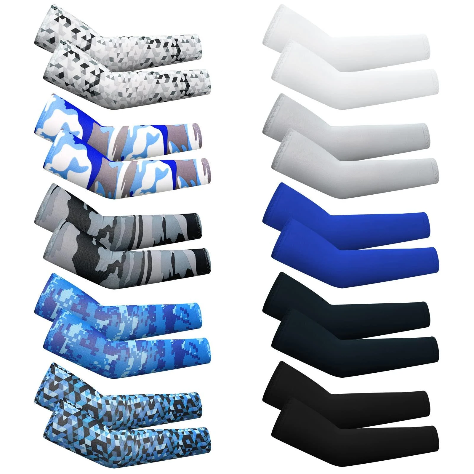 Xuhal 10 Pairs Arm Sleeves for Kids Arm Compression Sleeves Baseball Sleeve UV Sun Protection Cooling Sleeves Dark Color