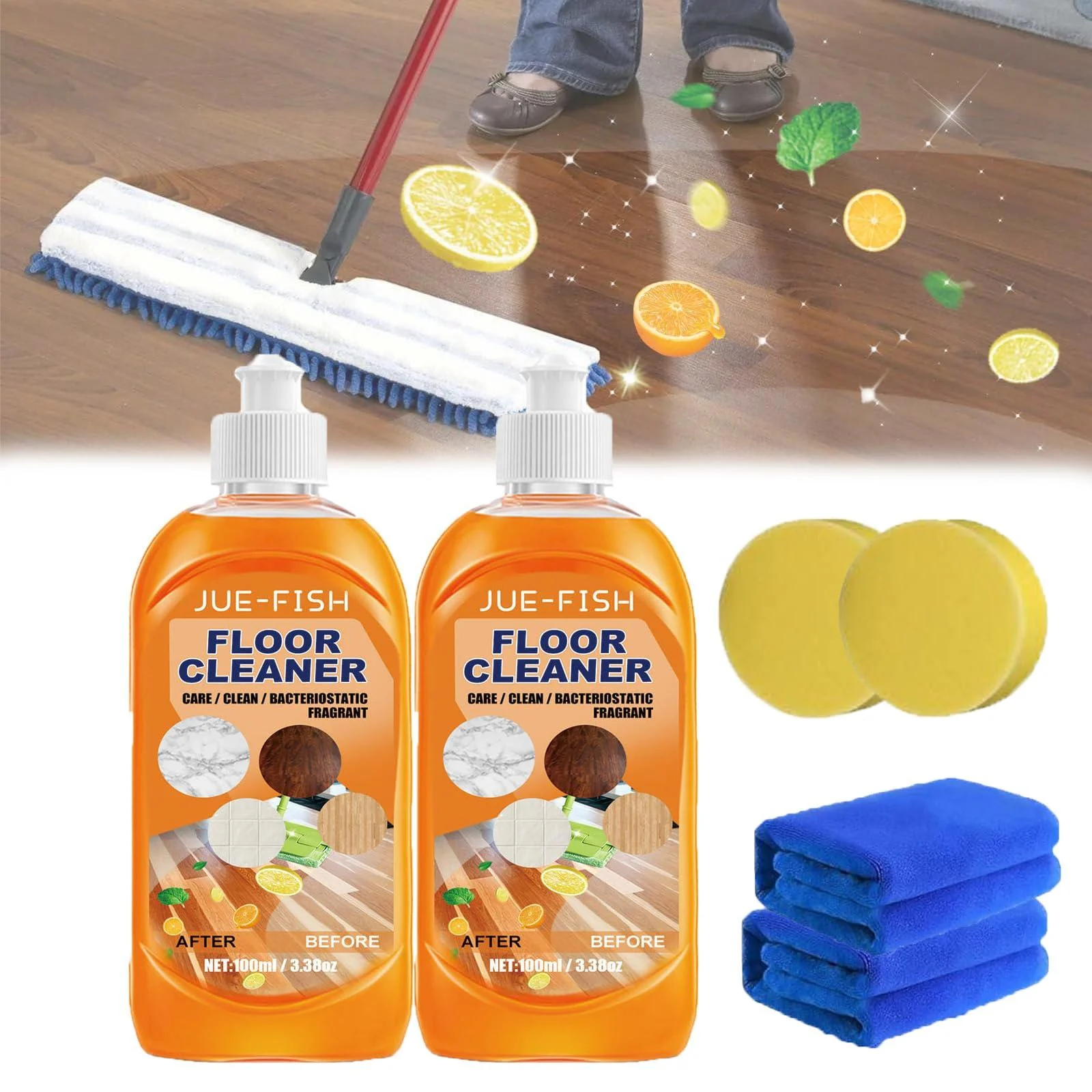 Floor Cleaner Powerful Decontamination Floor Cleaner Natural Floor Cleaner Liquid with Fresh Lemon Smell Multi-purpose Powerful Floor Cleaner for Cleans Wooden Floors Marble and Tile (2PCS)