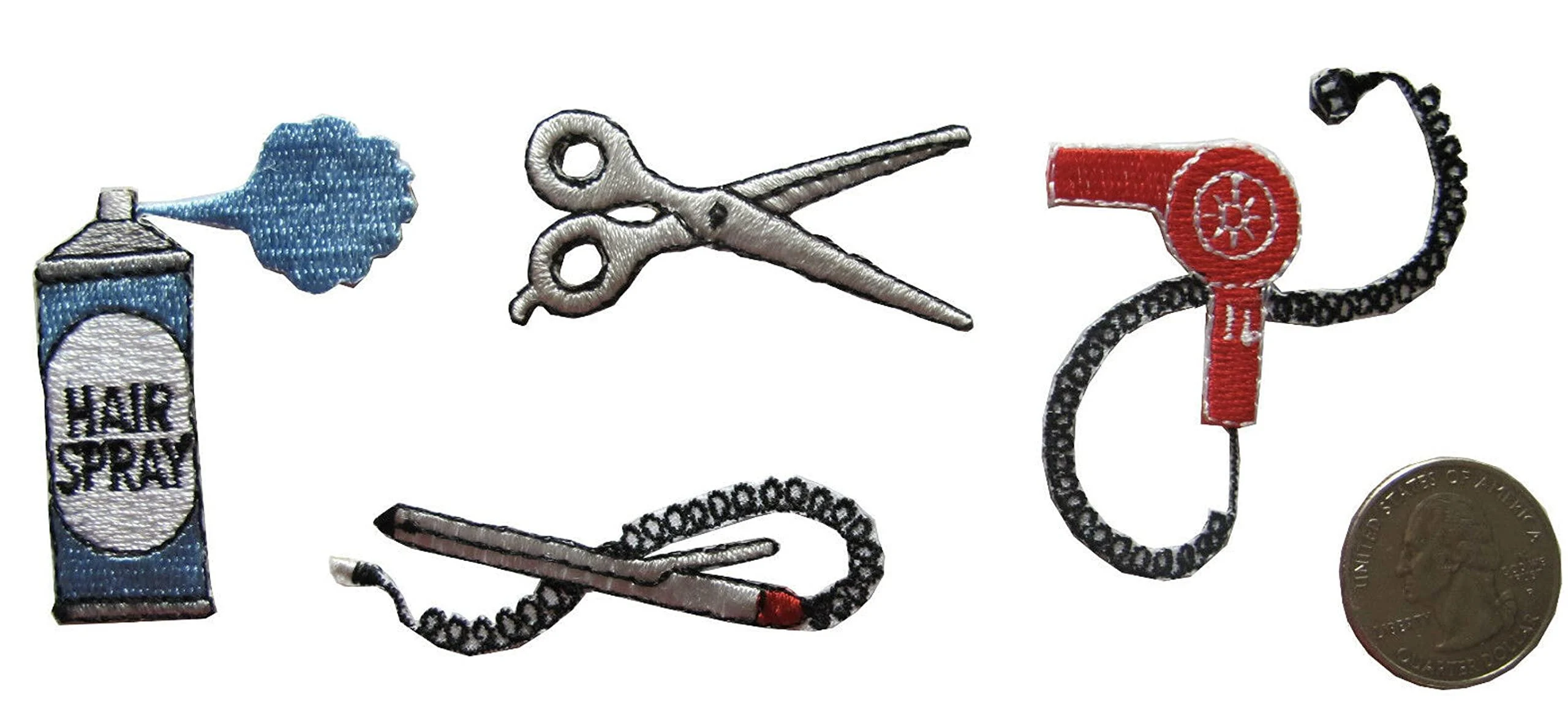 ETDesign #E04169 Hair Salon Hair Dryer Scissors Hair Spray Splint Hair Straightener Embroidery Patch-1 Set
